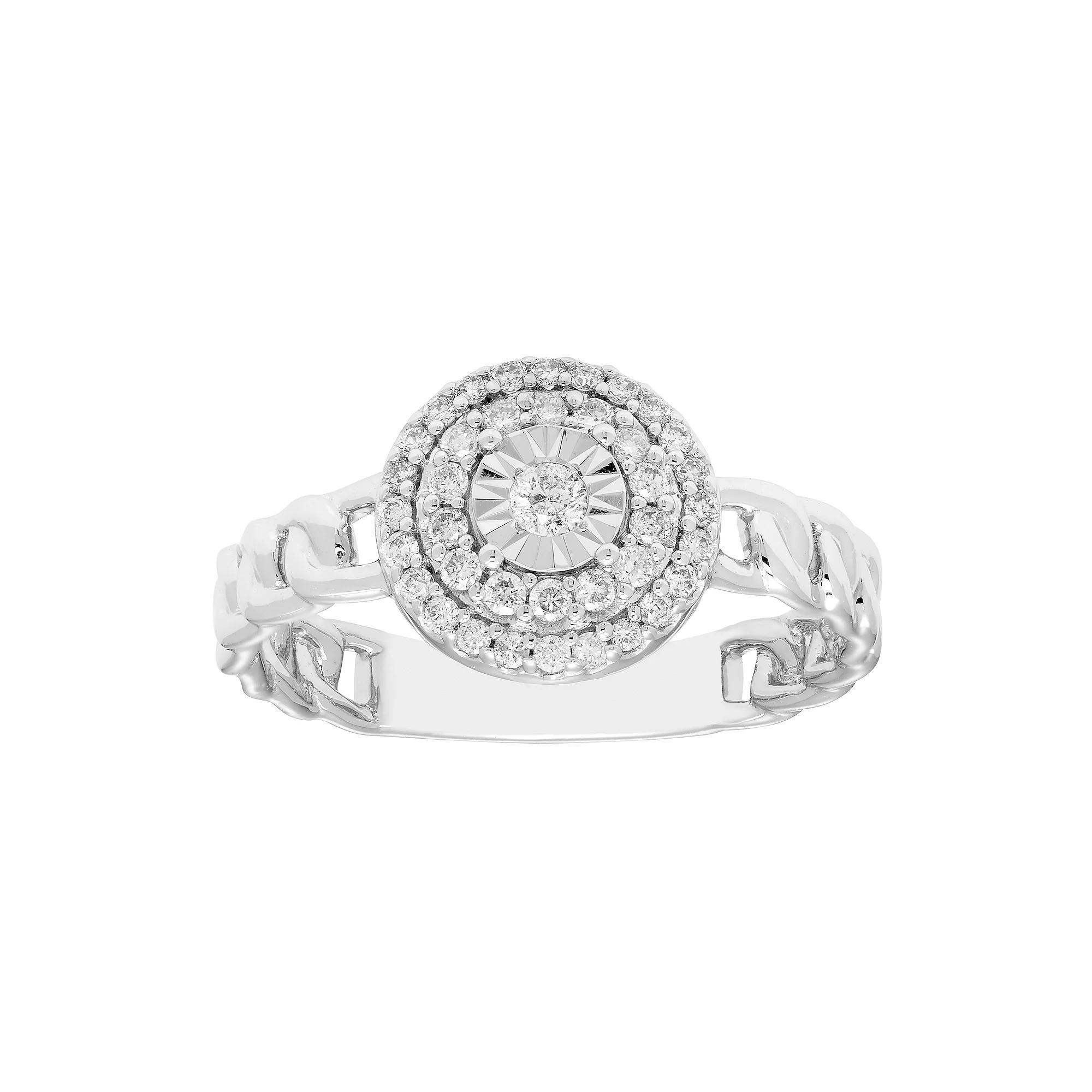 Boston Bay Diamonds 1/4 Carat T.W. Diamond Chain Link Halo Ring, Women's, Size: 9, Sterling Silver Product Image