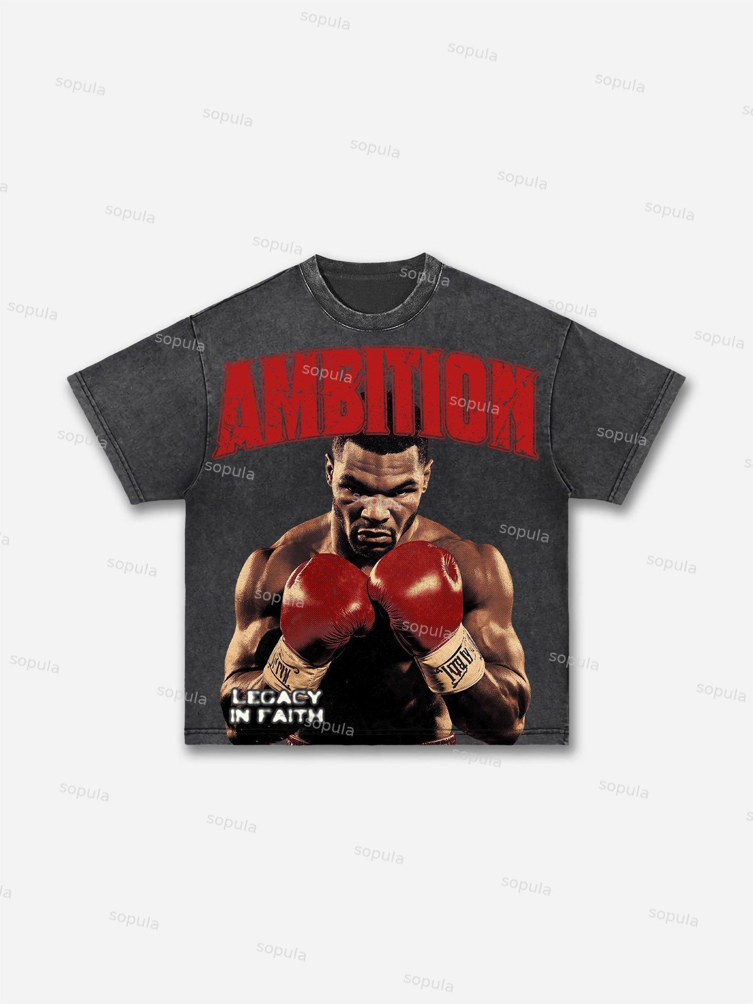 Ambition Legendary Boxer Portrait Dot Graphic Acid Wash T-shirt Product Image