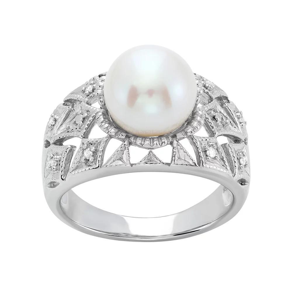 Freshwater Cultured Pearl and Diamond Accent Sterling Silver Openwork Ring, Women's, Size: 7, White Product Image