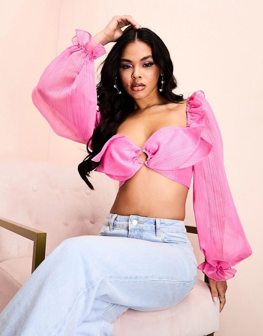 ASOS LUXE embroidered organza top with ring detail Product Image