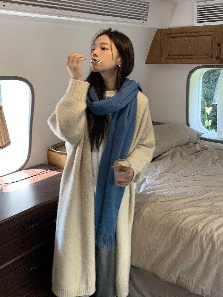 Plain Midi Open Front Cardigan Product Image