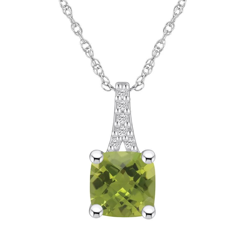 Alyson Layne 10k White Gold Cushion Gemstone Diamond Accent Pendant Necklace, Women's, Size: 18", Peridot Product Image