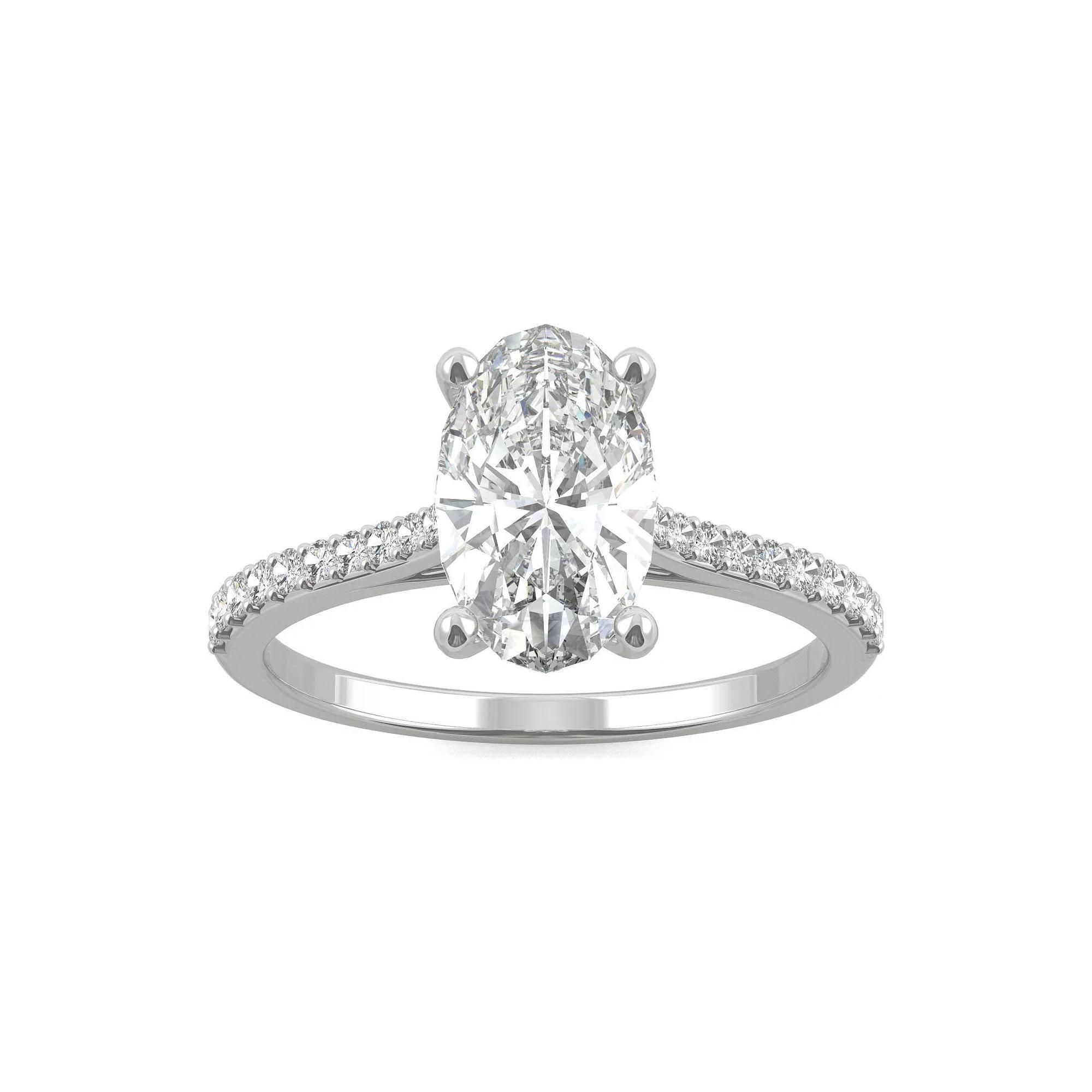 Charles & Colvard 14k White Gold 2 1/2 Carat T.W. Lab-Created Moissanite Elongated Oval Engagement Ring, Womens Product Image