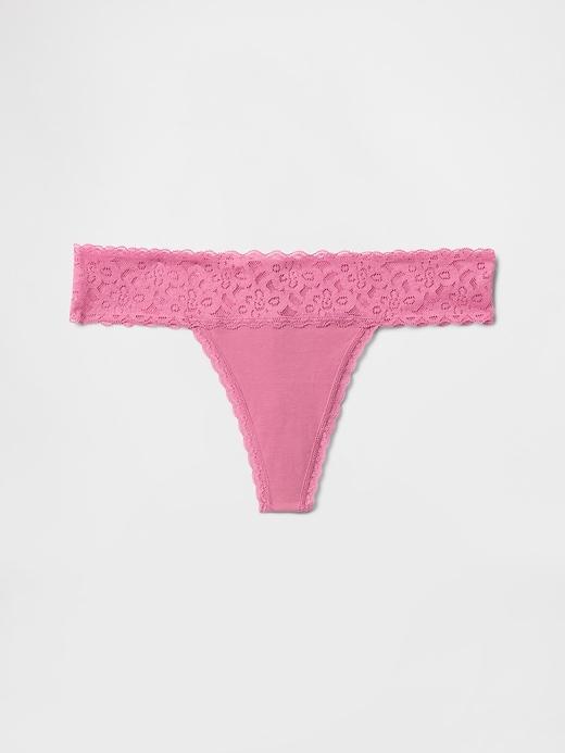 Organic Stretch Cotton Lace-Trim Thong Product Image