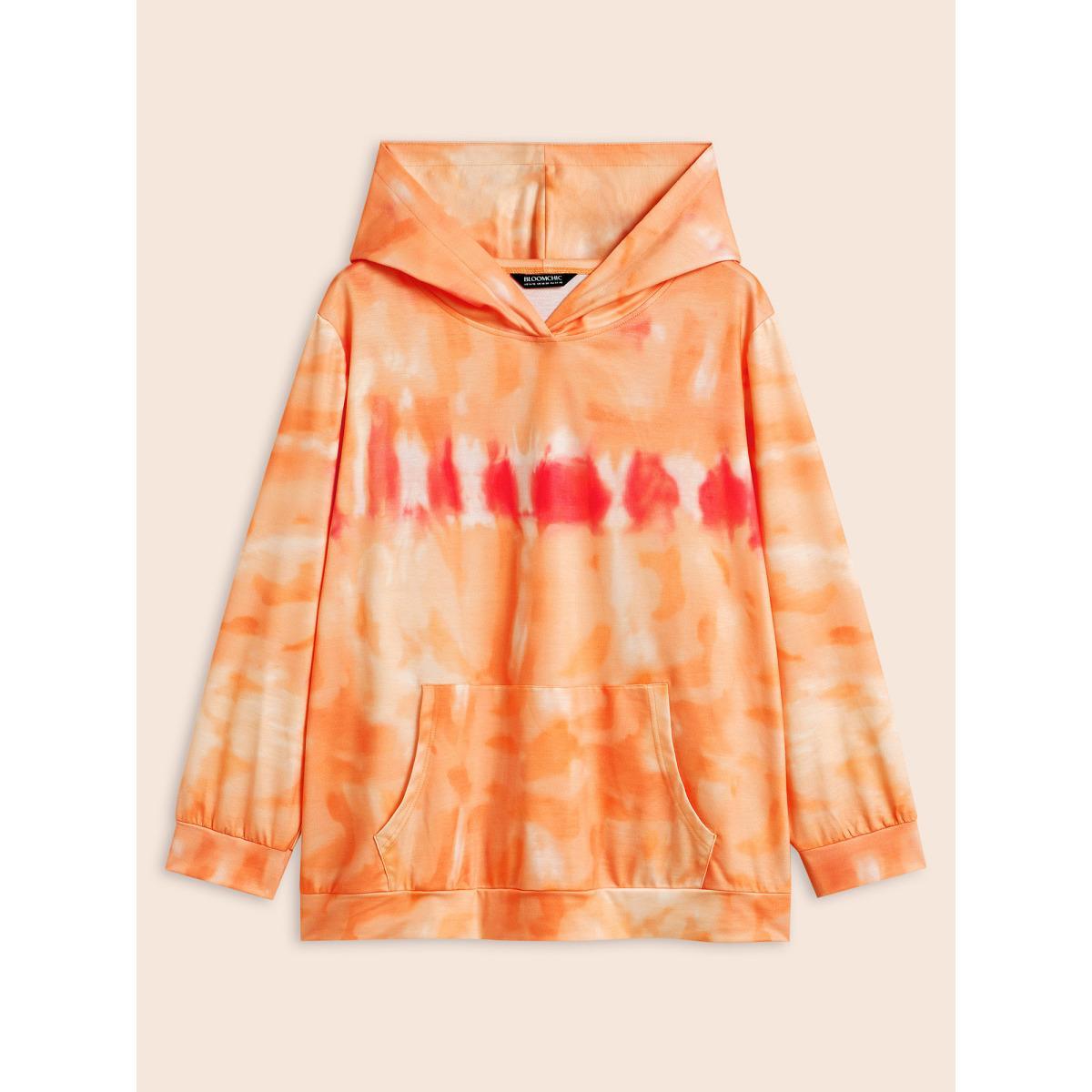 Plus Size Tie Dye Hooded Kangaroo Pocket Sweatshirt Women Multicolor Casual Non Hooded Everyday Sweatshirts BloomChic 28/5X Product Image