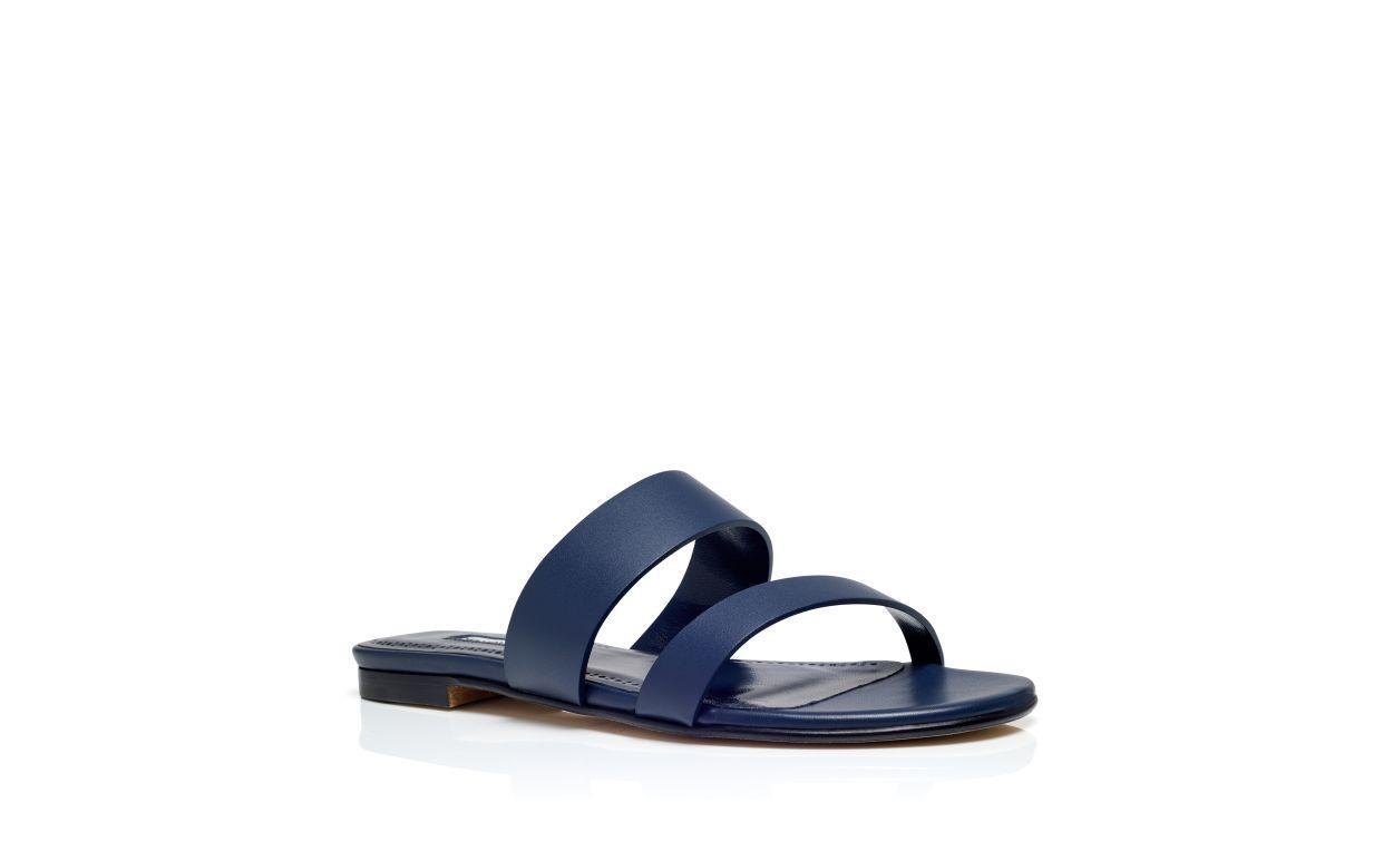 SERRATO Navy Blue Calf Leather Flat Sandals Product Image