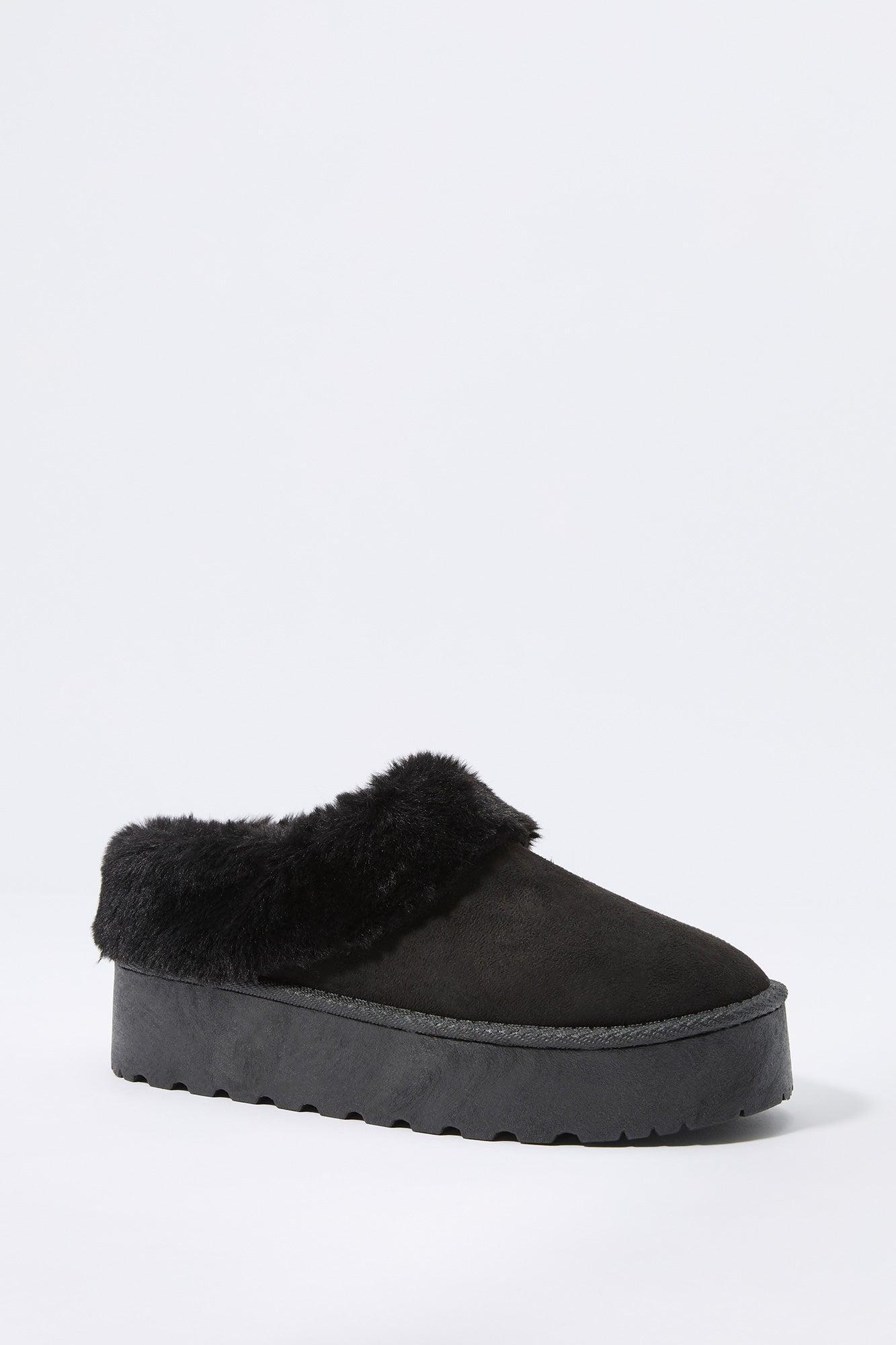 Faux Fur Collared Platform Slipper Bootie Female Product Image