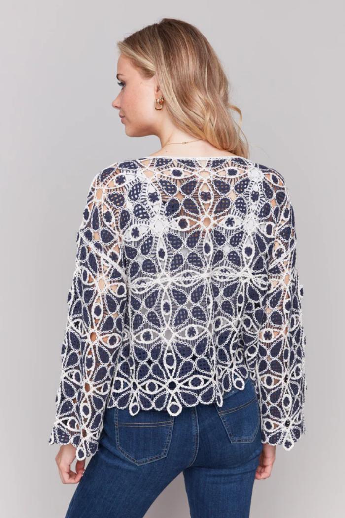 Crochet Long Sleeve Boat Neck Top Product Image