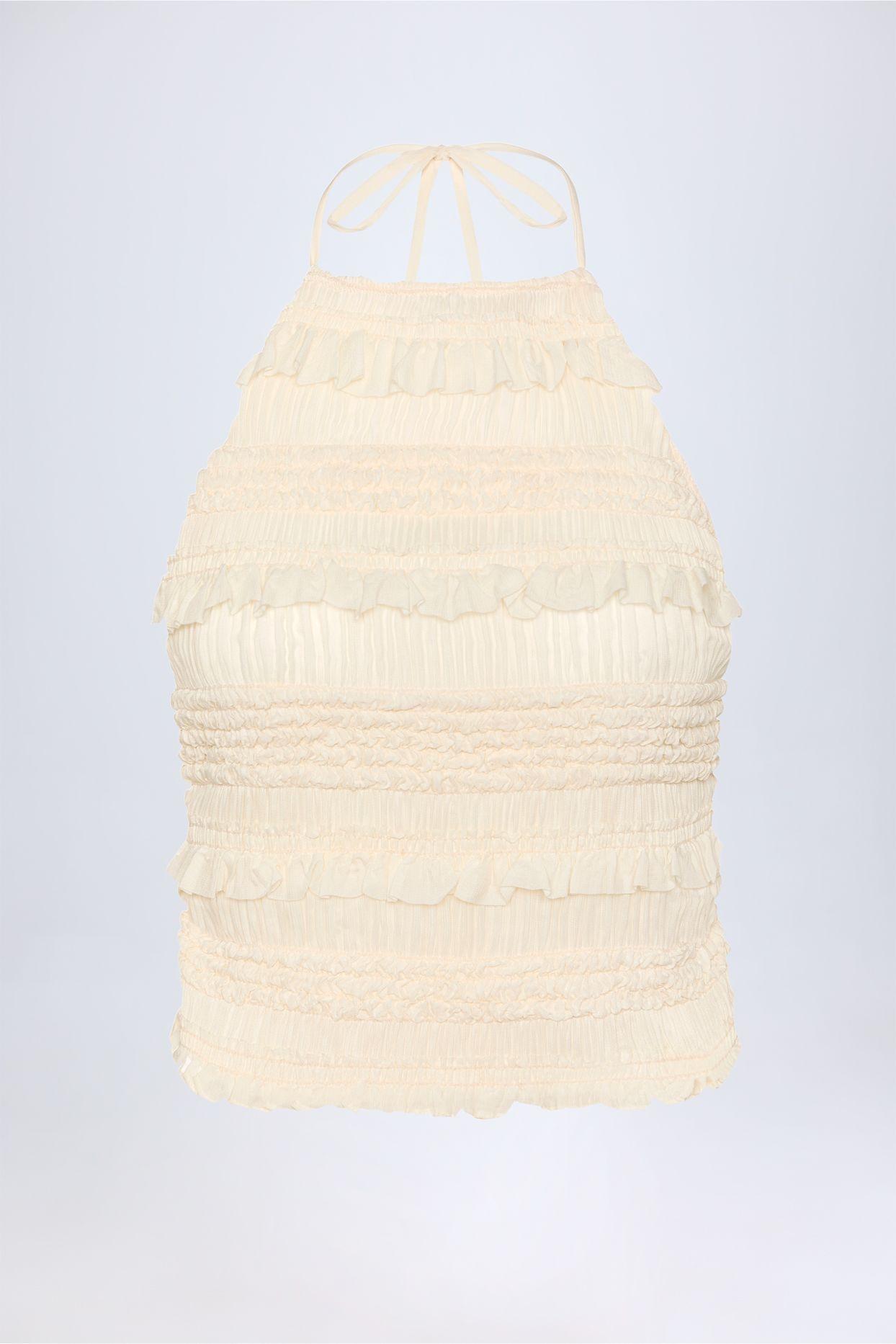 Ruffled Mid-Rise Shorts in Ivory Product Image