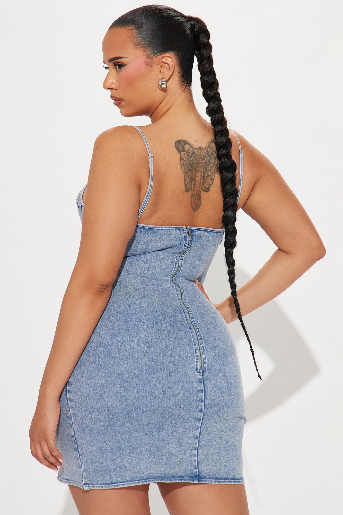 Pixie Denim Micro Mini Dress - Light Wash Product Image