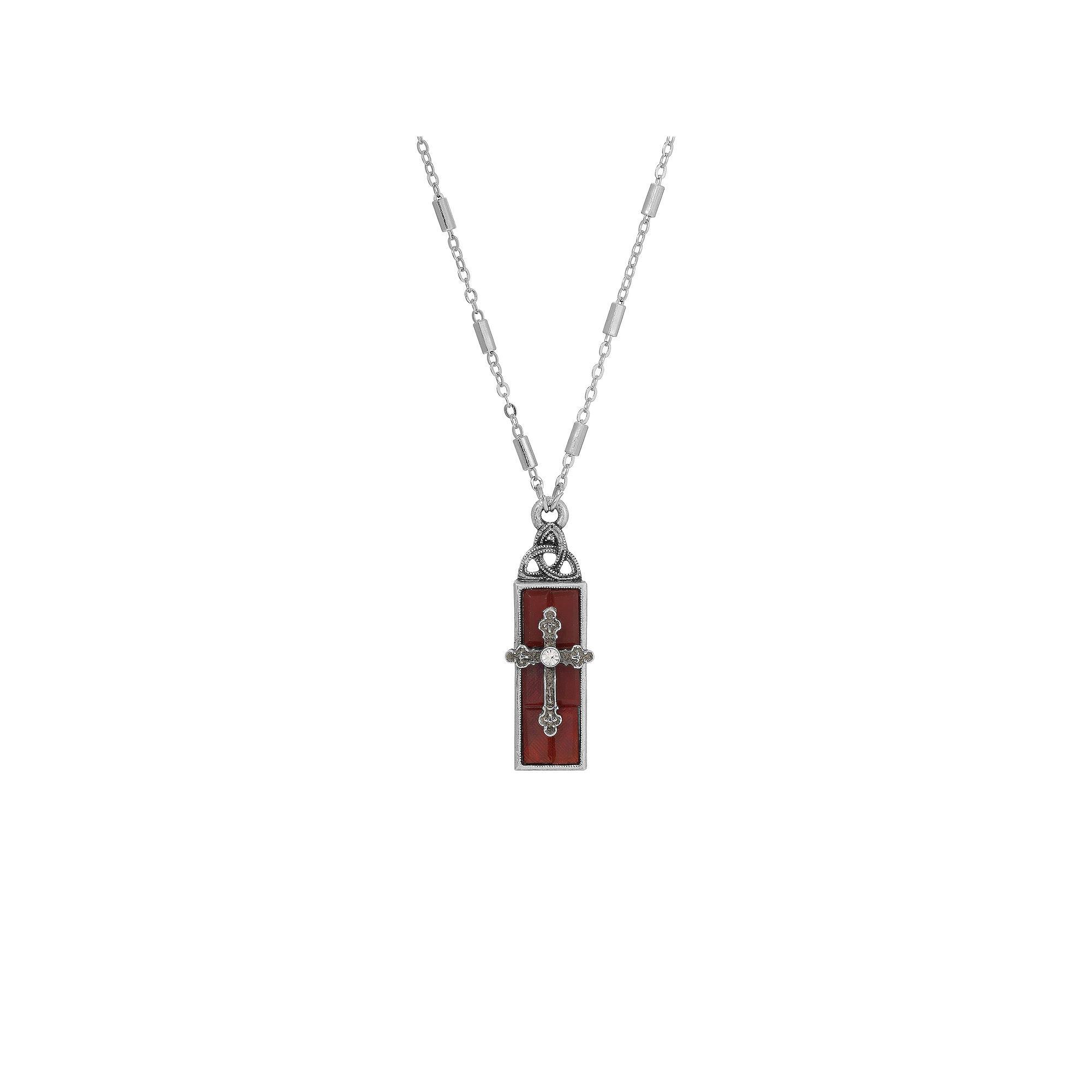 Symbols of Faith Bar Cross Pendant Necklace, Womens, Green Product Image