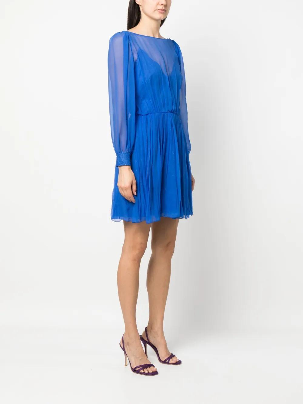 ALBERTA FERRETTI Pleated Silk Mini Dress In Blue Product Image