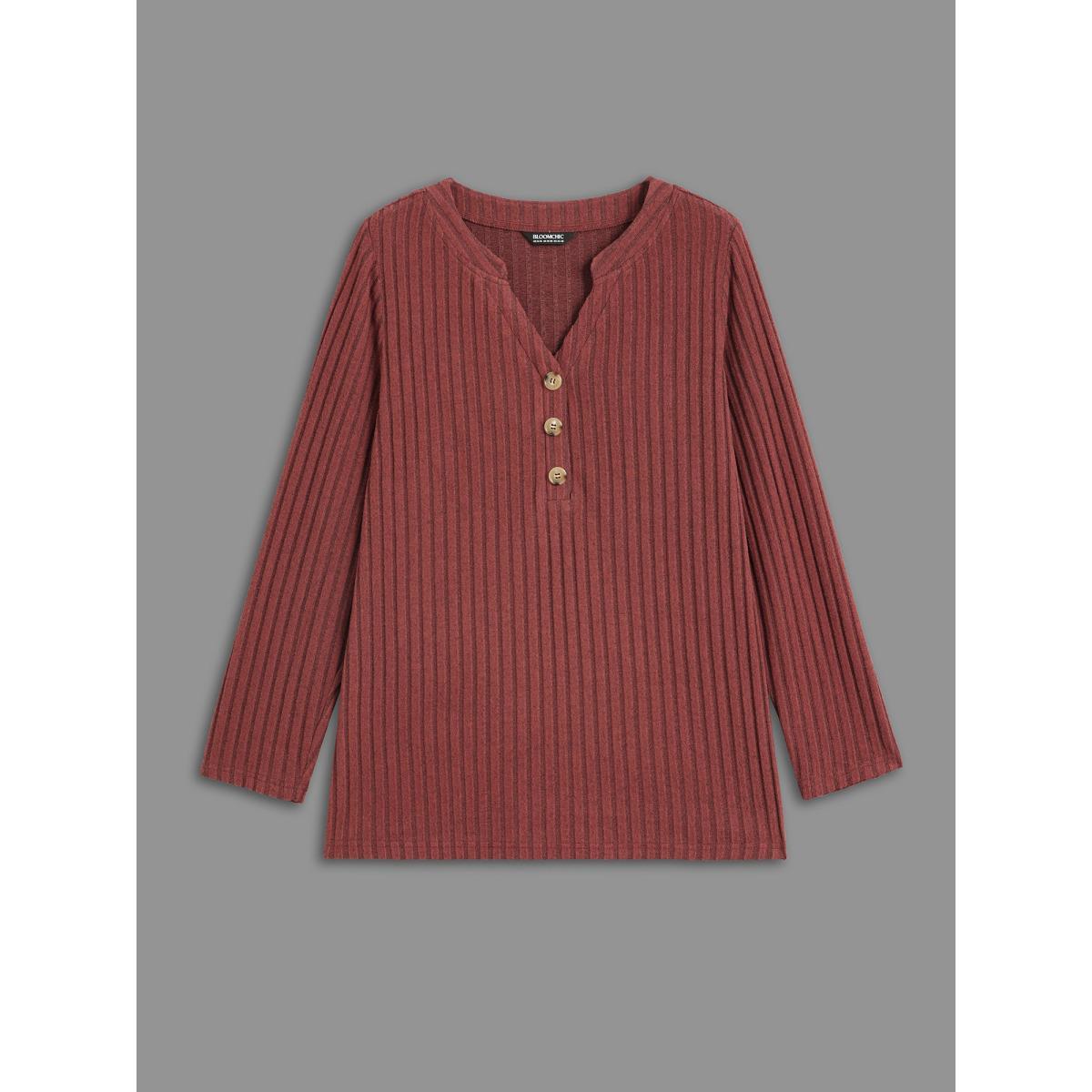 Plus Size Texture Notched Collar Button Up T-shirt Maroon Women Casual Texture Notched collar Everyday T-shirts BloomChic 30/6X Product Image
