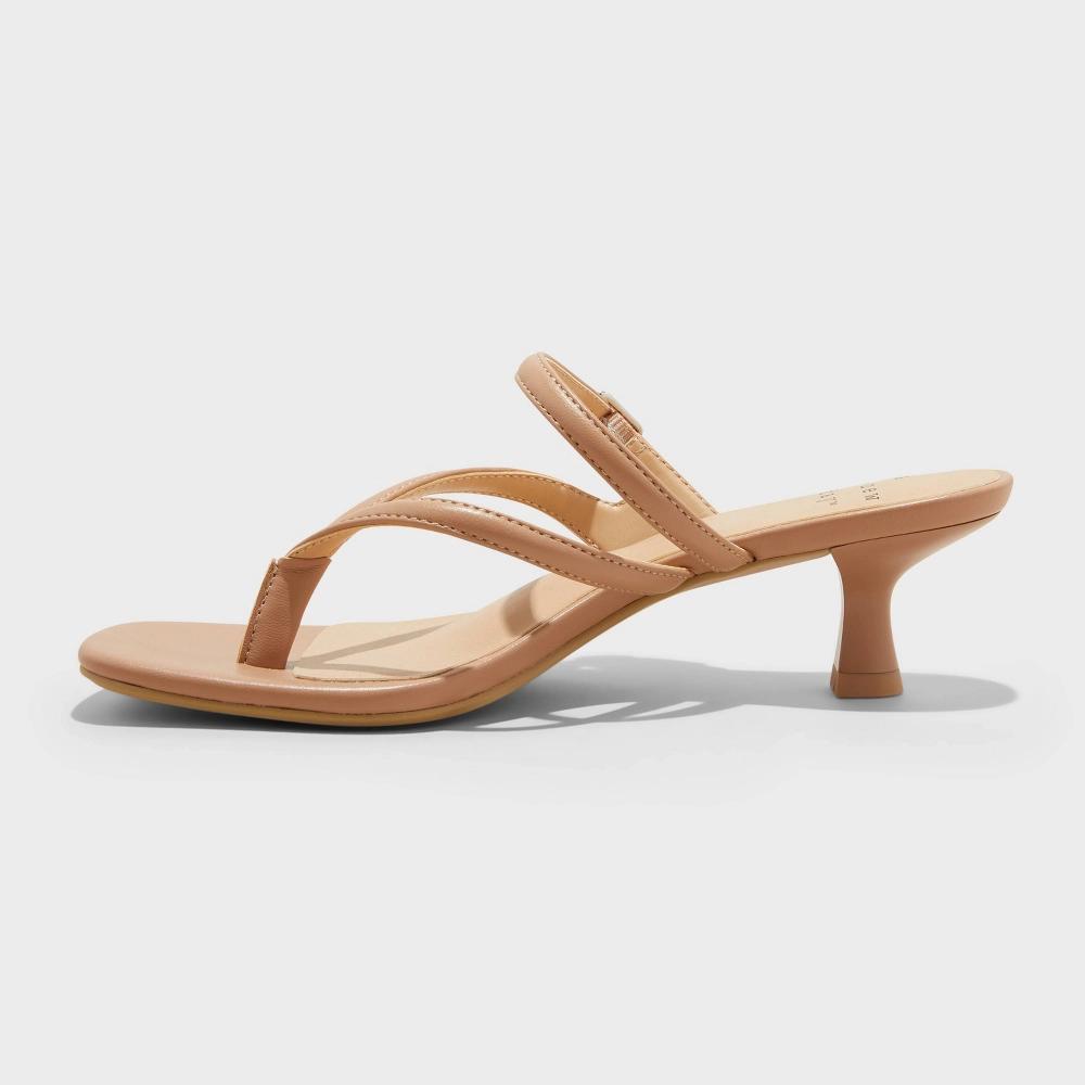 Women's Sayler Thong Heels - A New Day™ Tan 10: Slip On, Cushioned Insole, Faux Leather, Open Toe Product Image