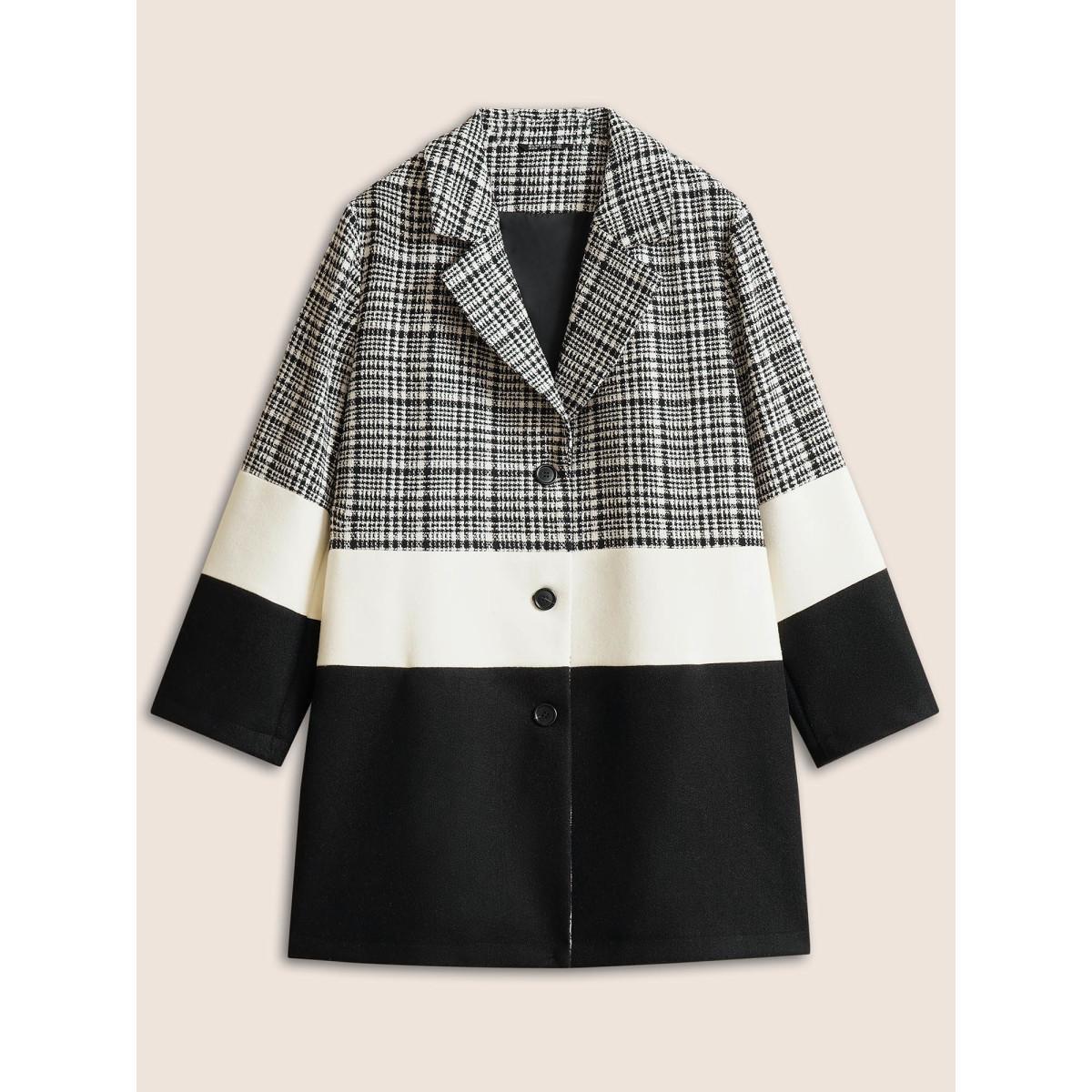 Plus Size Tweed Colorblock Contrast Button Up Coat Women Black Casual Texture Ladies Dailywear Winter Coats BloomChic 18-20/2X Product Image