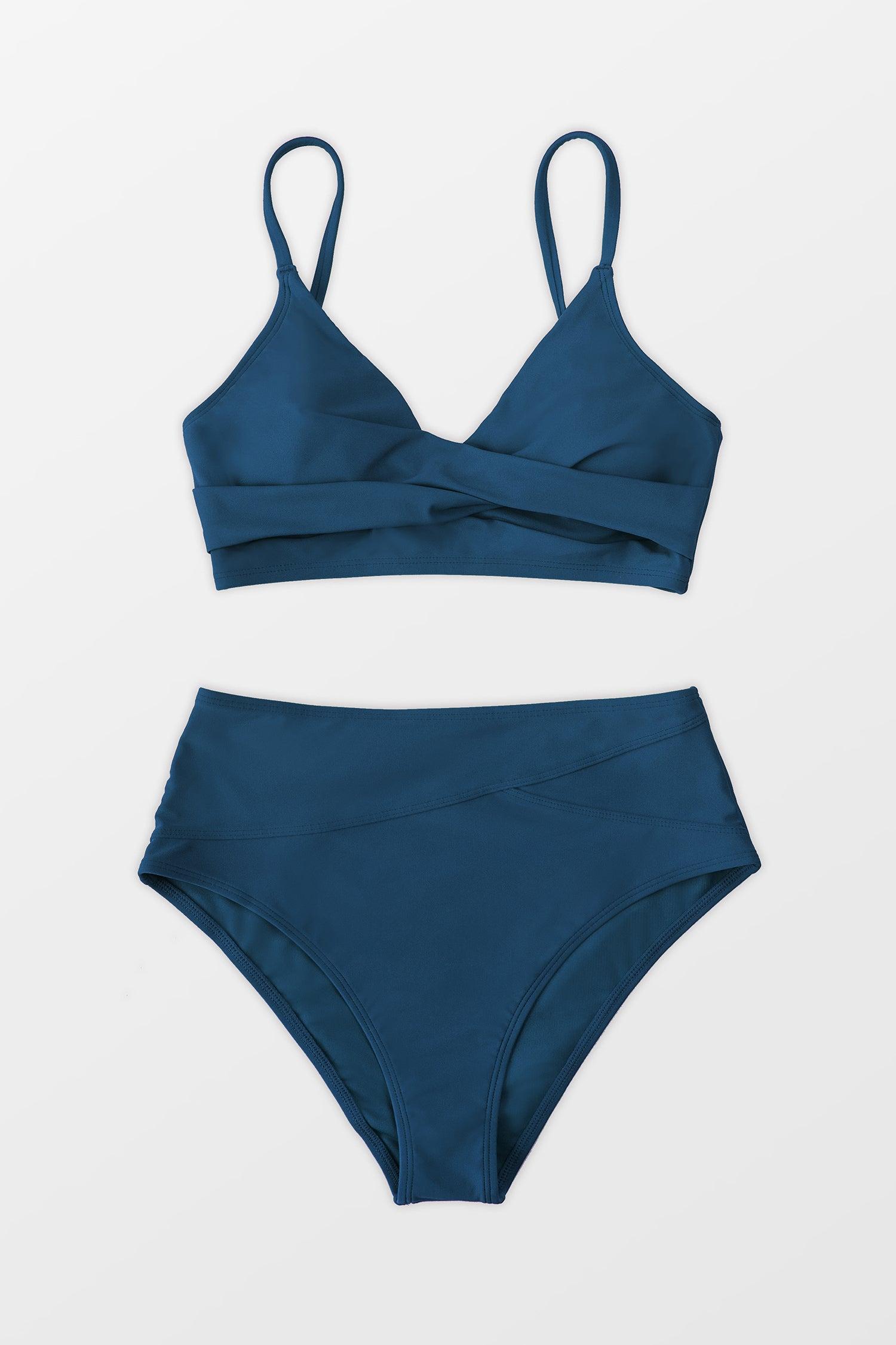 Marsala Nail Blue Twist High Waisted Bikini Product Image