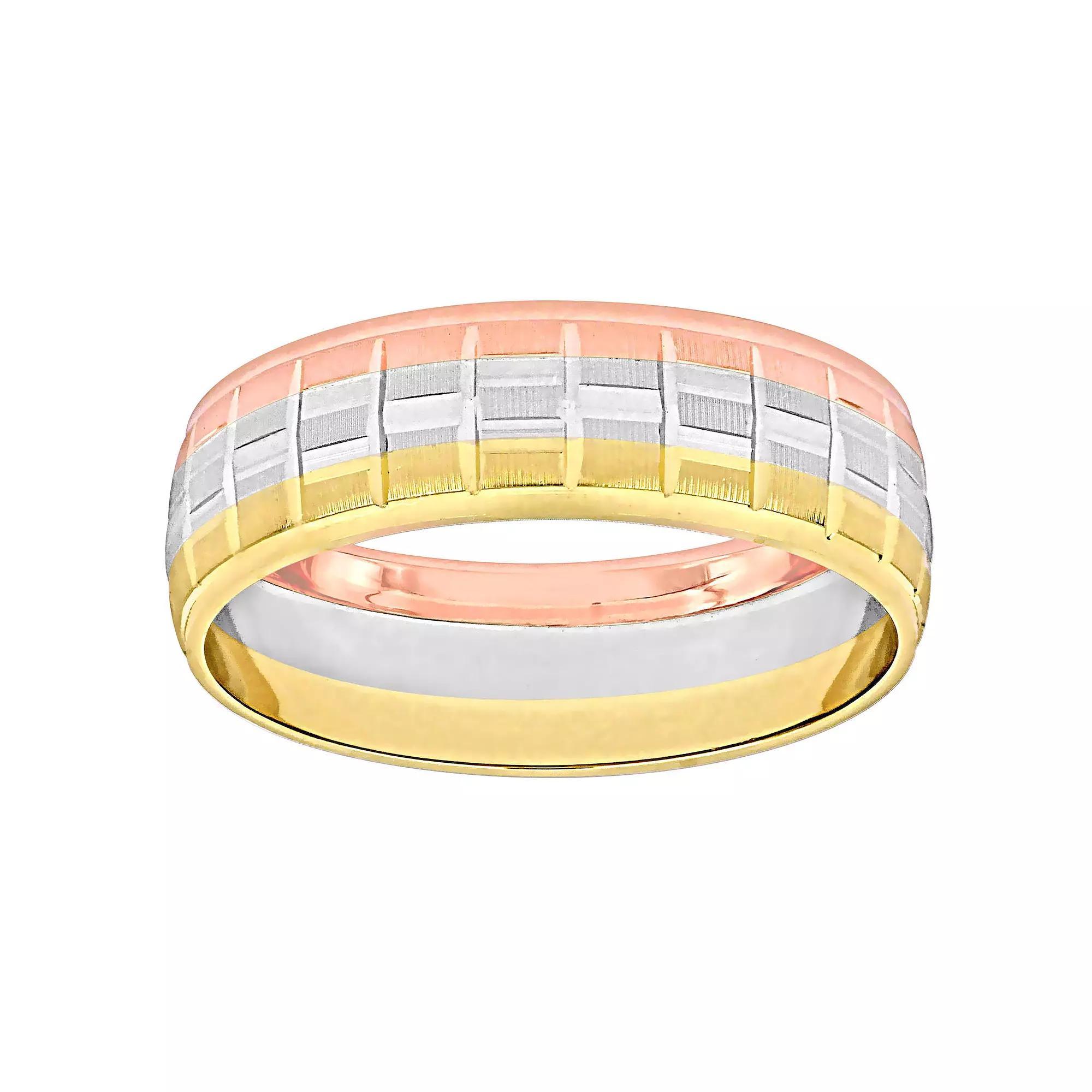 Stella Grace Tri-Tone 10k Gold Men's 6 mm Woven Motif Wedding Band, 10k  Tone Product Image