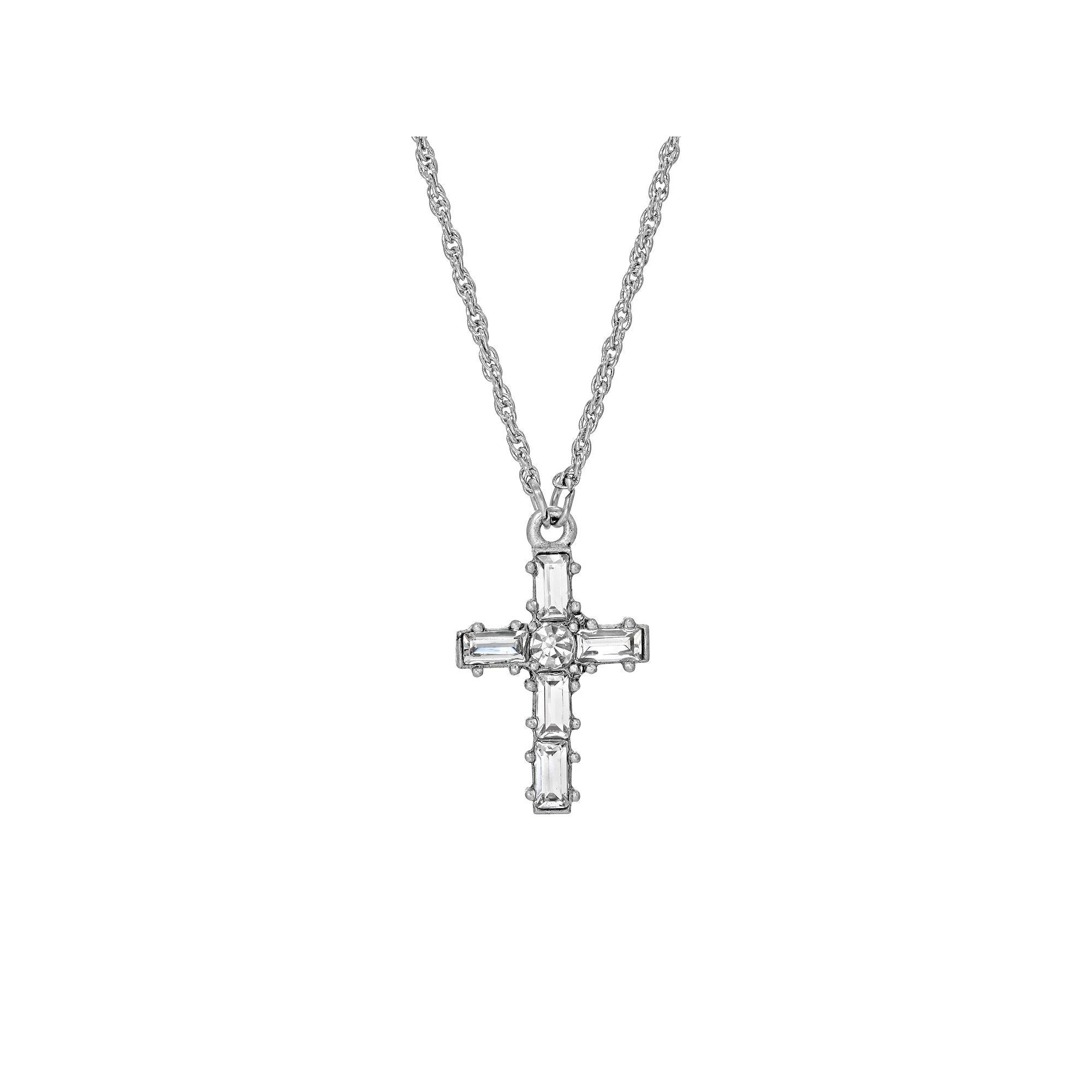 Symbols of Faith Silver-Tone Crystal Cross Necklace, Womens, Silver Tone Product Image