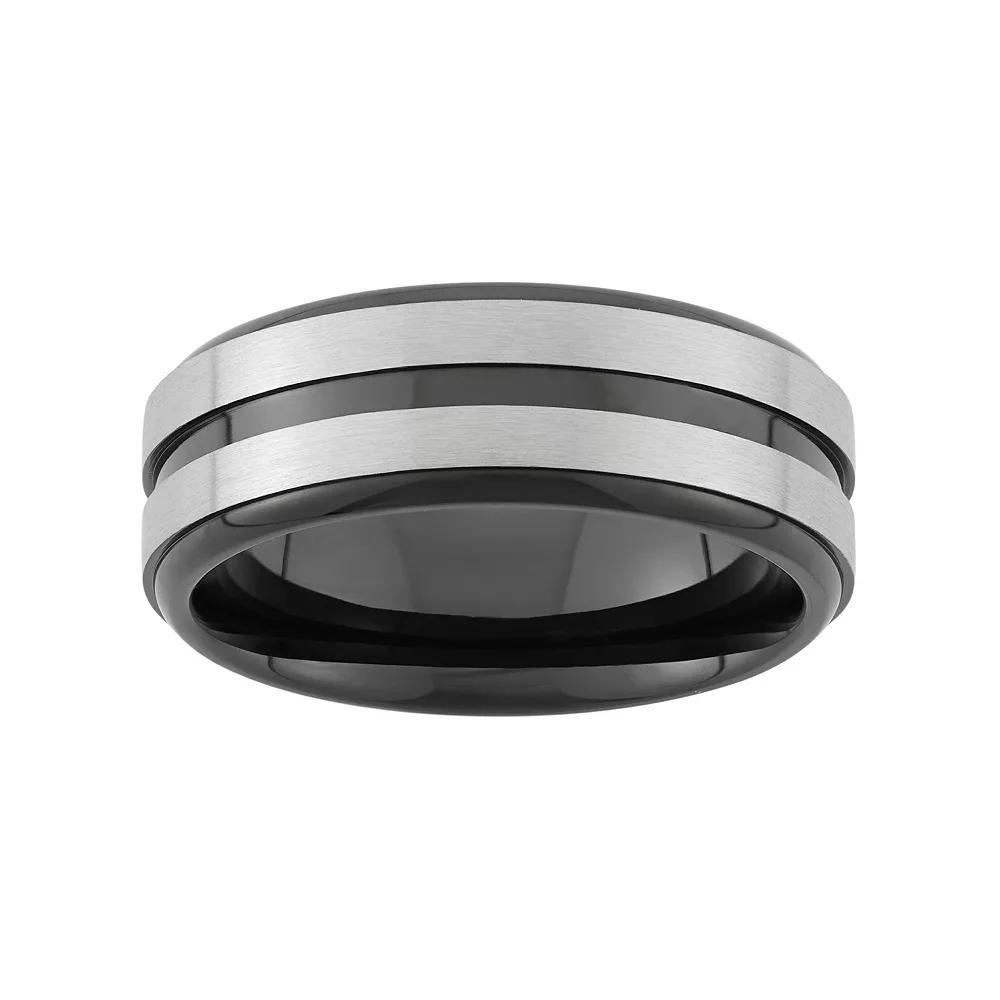 Two Tone Stainless Steel Striped Wedding Band - Men, Men's, Size: 13.50, Grey Product Image