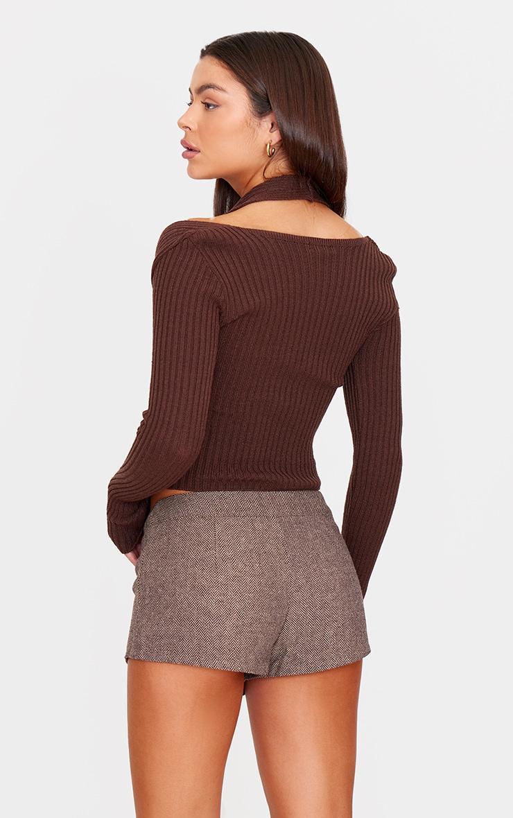 Chocolate Double Layer Rib Knit Long Sleeve Top Product Image
