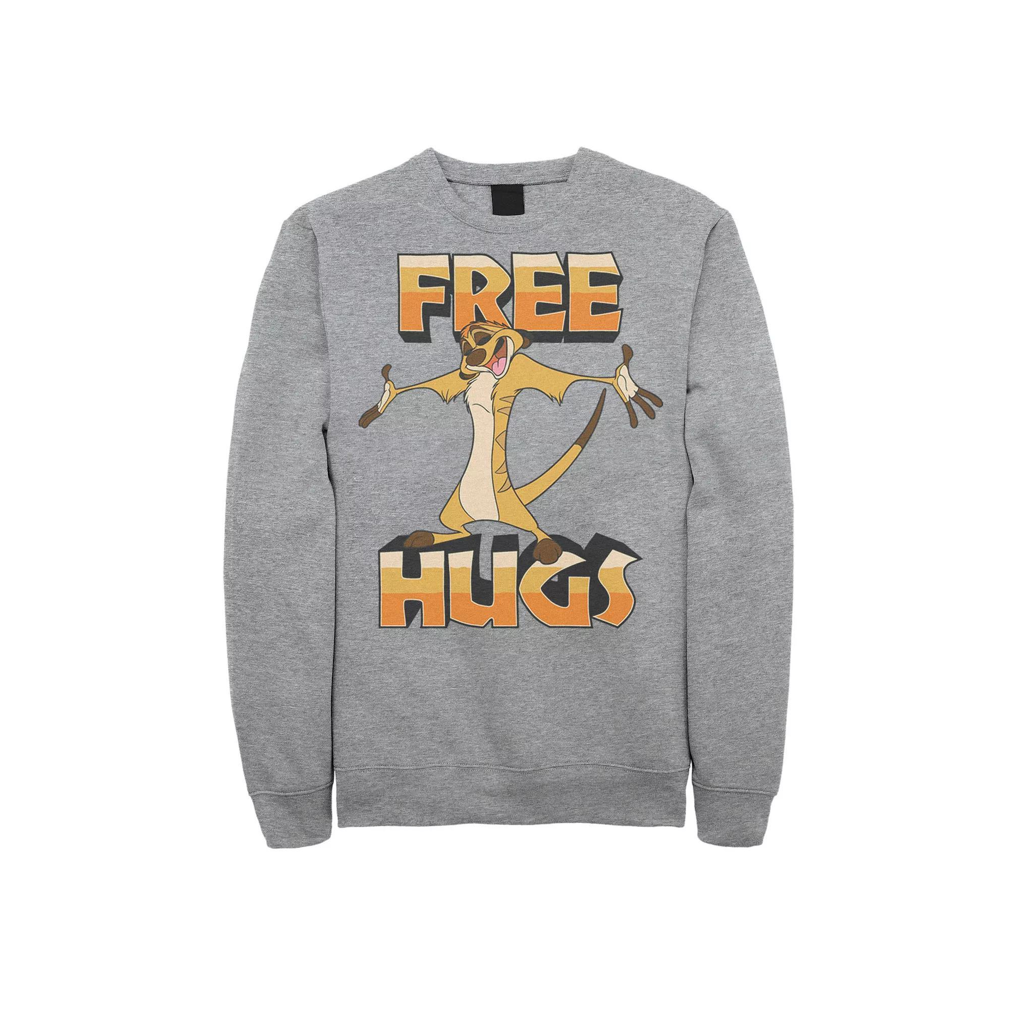 Disneys The Lion King Timon Mens Free Hugs Sweatshirt Athletic Grey Product Image