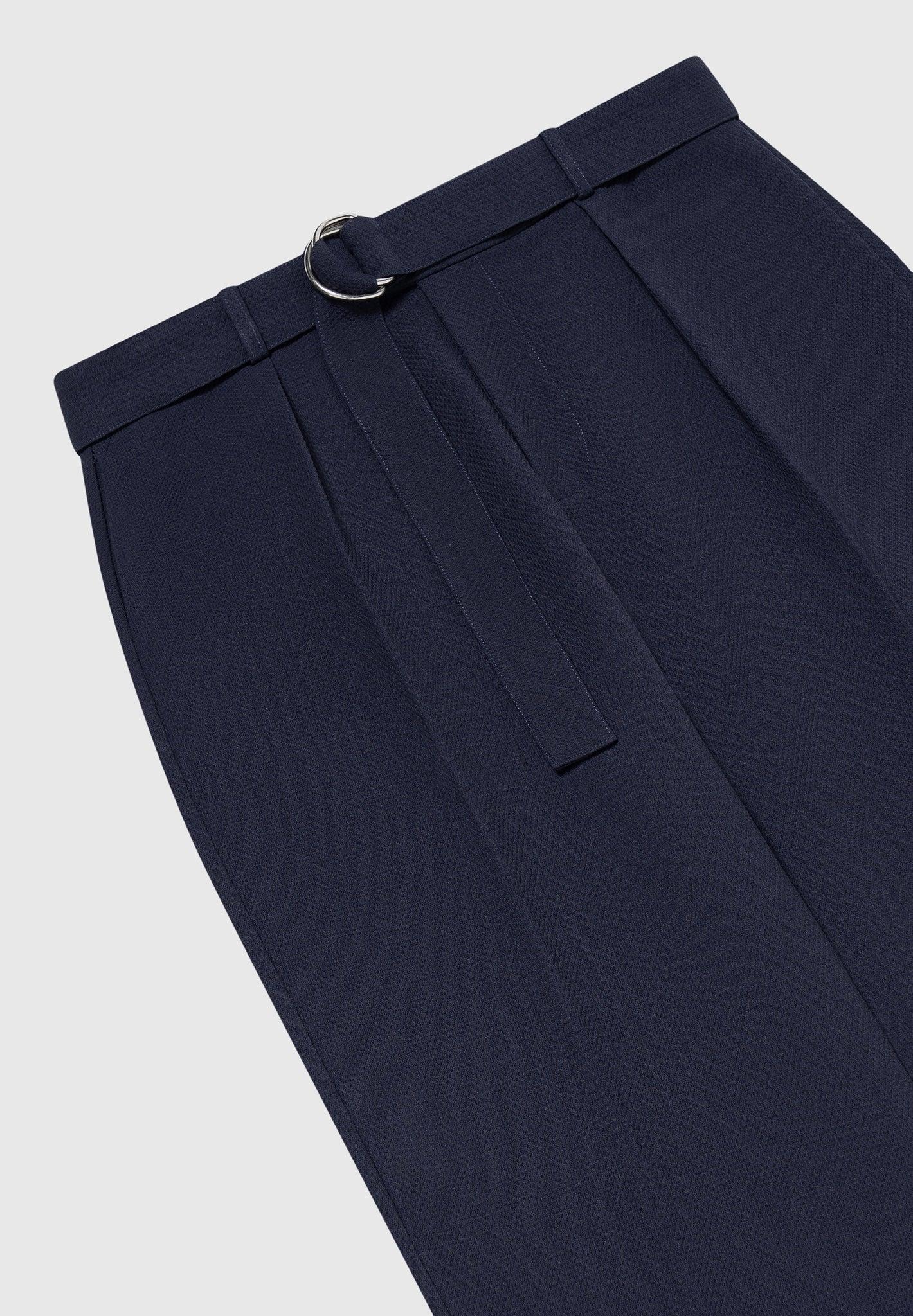 Relaxed Fit Textured Belted Tailored Trousers - Navy Male Product Image