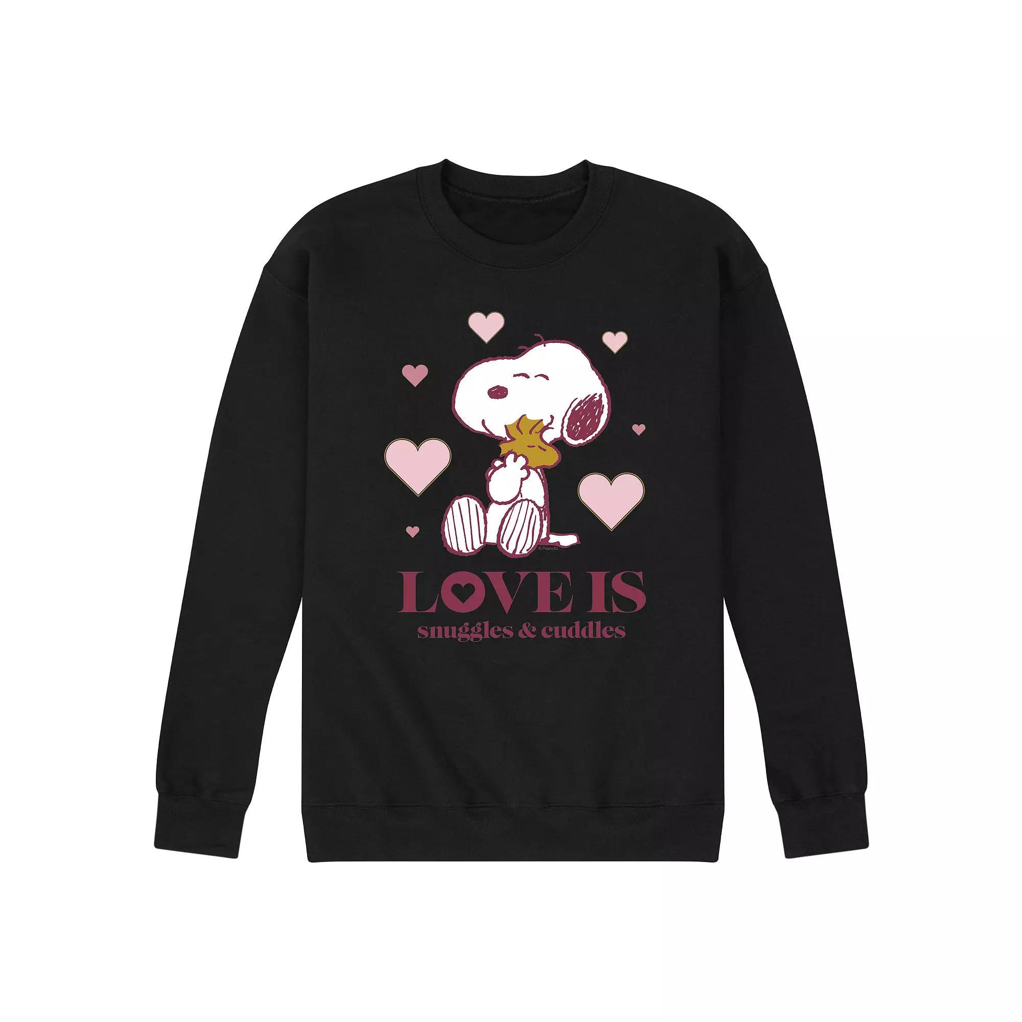 Men's Peanuts Snuggles and Cuddles Sweatshirt, Size: Large, Black Product Image