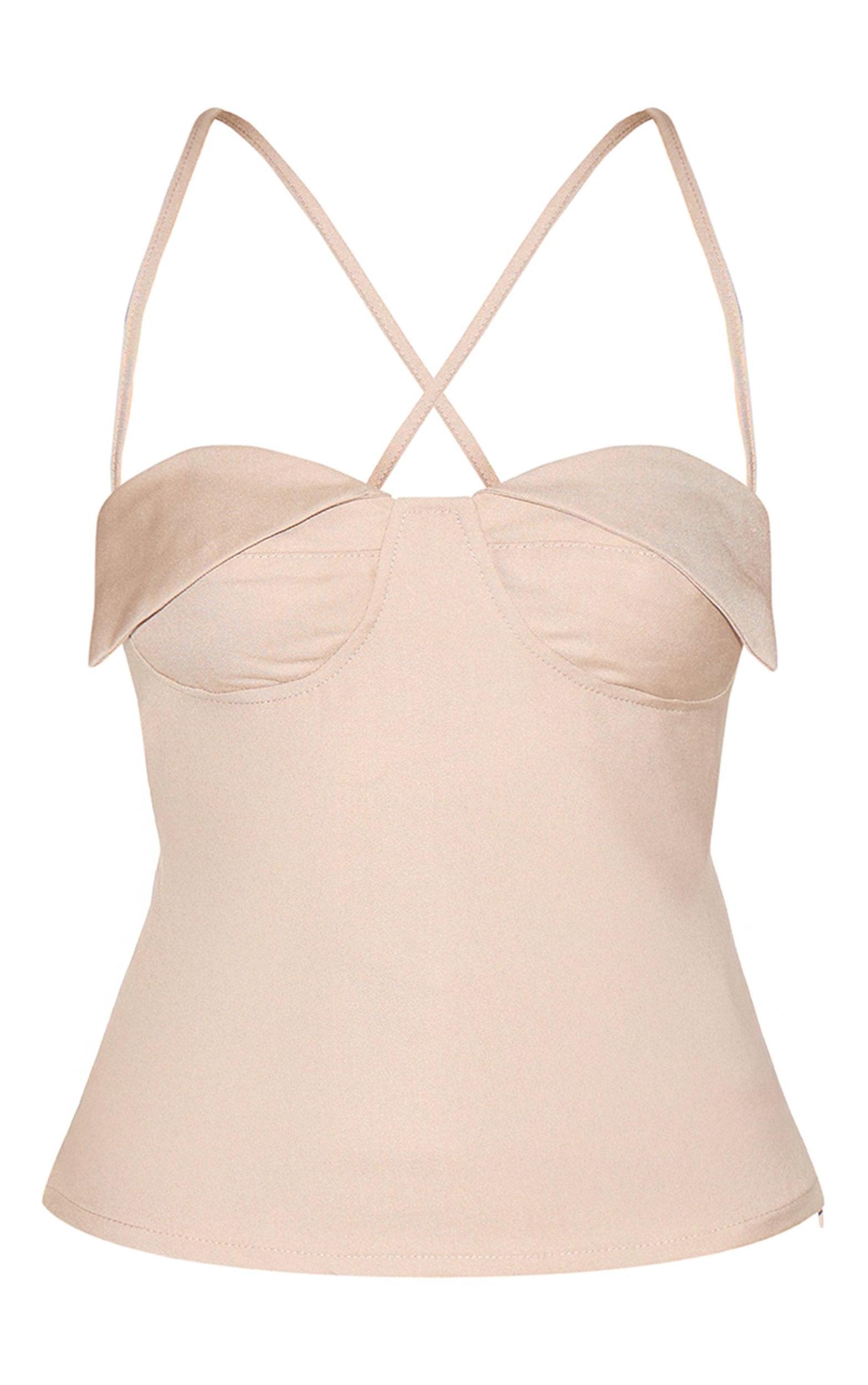Mushroom Woven Bust Detail Cross Strap Long Top Product Image
