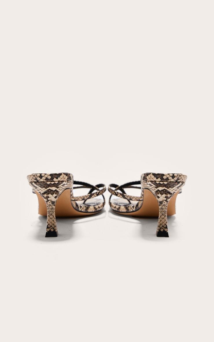 Snake PU Square Toe Strappy Toe Thong Mid Stiletto Heeled Mules Product Image