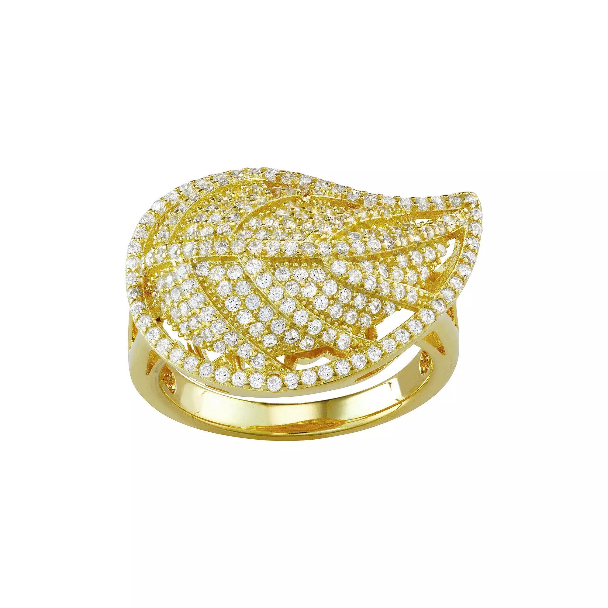 Designs by Gioelli Sterling Silver Cubic Zirconia Leaf Ring, Women's, Size: 9, 14k Gold Plated Product Image