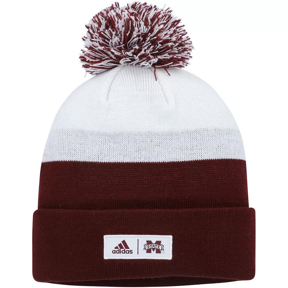 Men's adidas Maroon/White Mississippi State Bulldogs Colorblock Cuffed Knit Hat with Pom, Mst Red Product Image