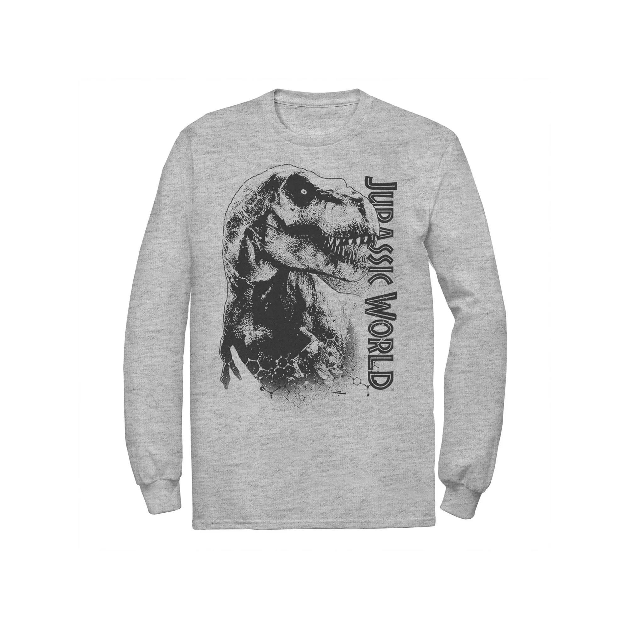 Men's Jurassic World T-Rex Close-Up Portrait Long Sleeve Graphic Tee, Size: 3XL, Athletic Grey Product Image