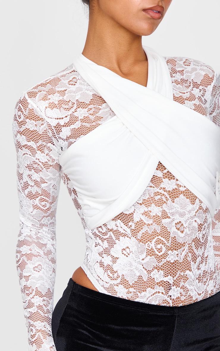 White Lace Cross Front Bodysuit Product Image