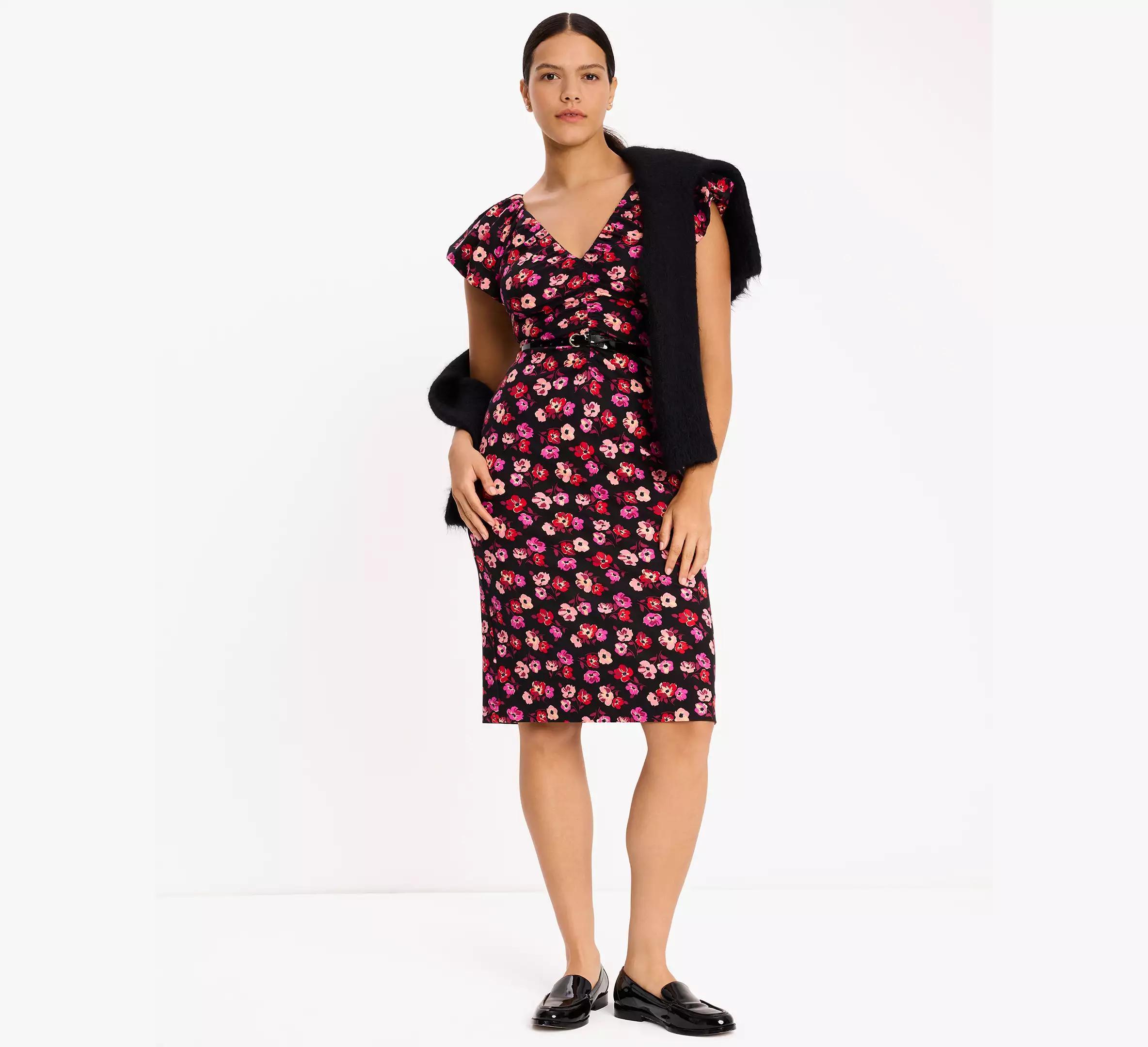 Fall Poppies Ruched Ponte Dress Product Image