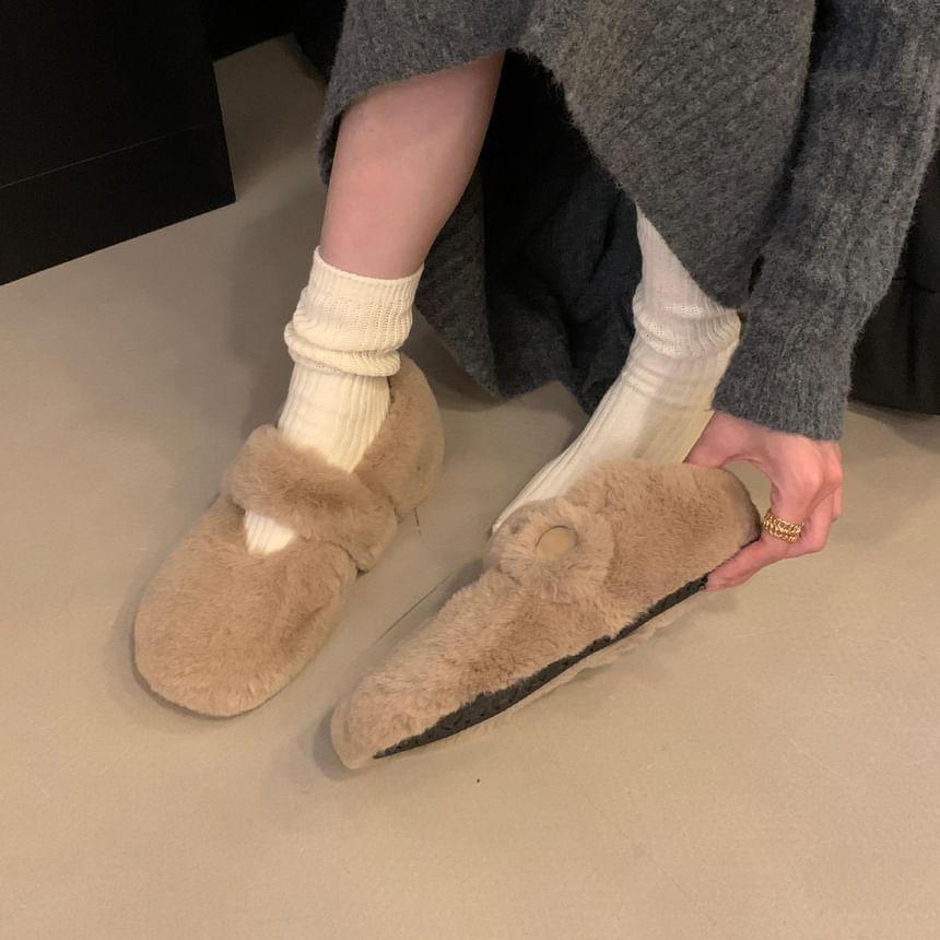 Round Toe Plain Fluffy Mary Jane Shoes Product Image