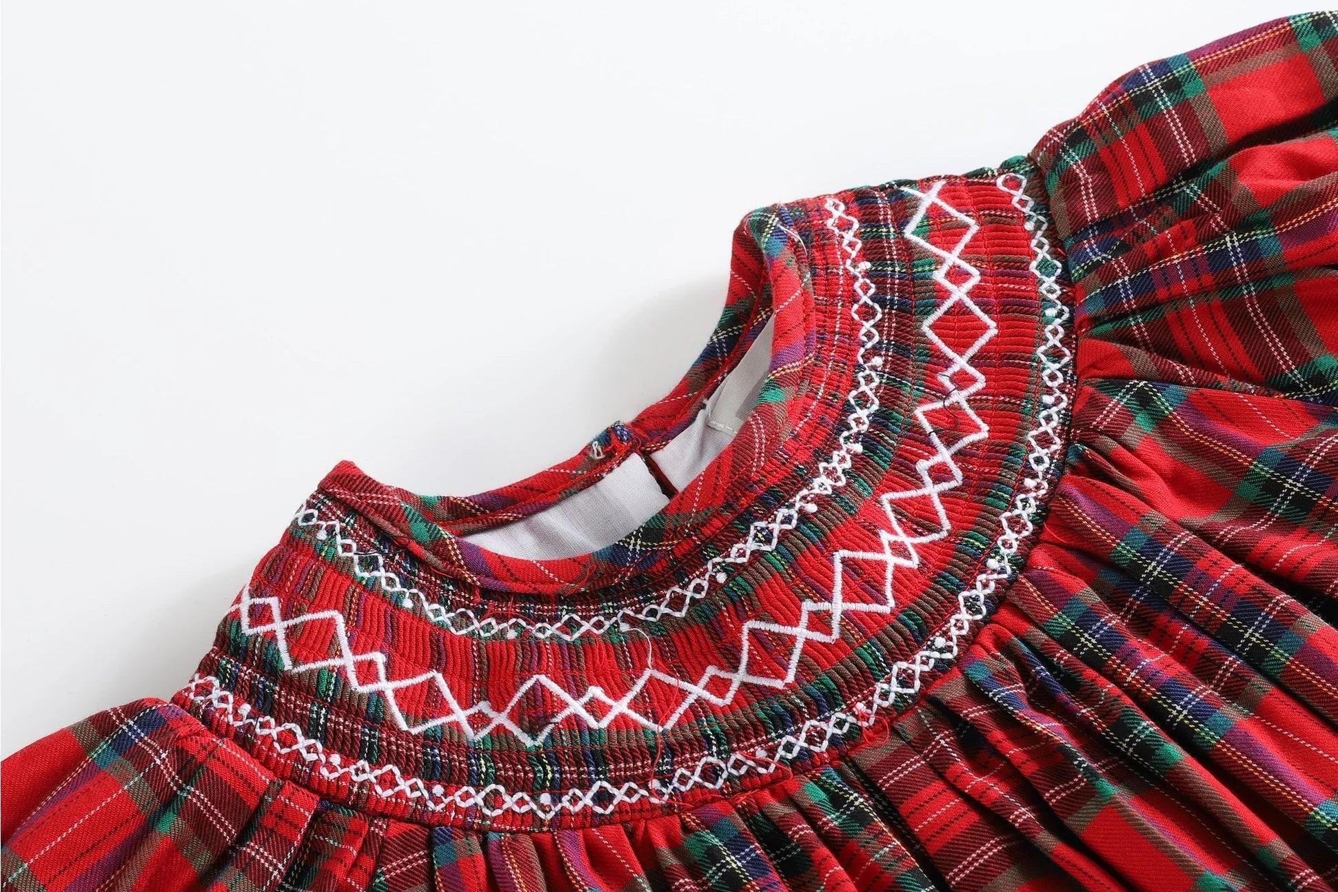Christmas Plaid Bishop Dress Product Image