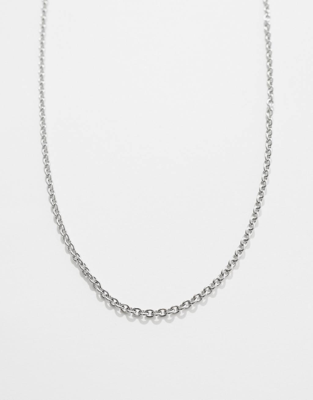 ASOS DESIGN waterproof stainless steel flat chain necklace in silver tone  Product Image