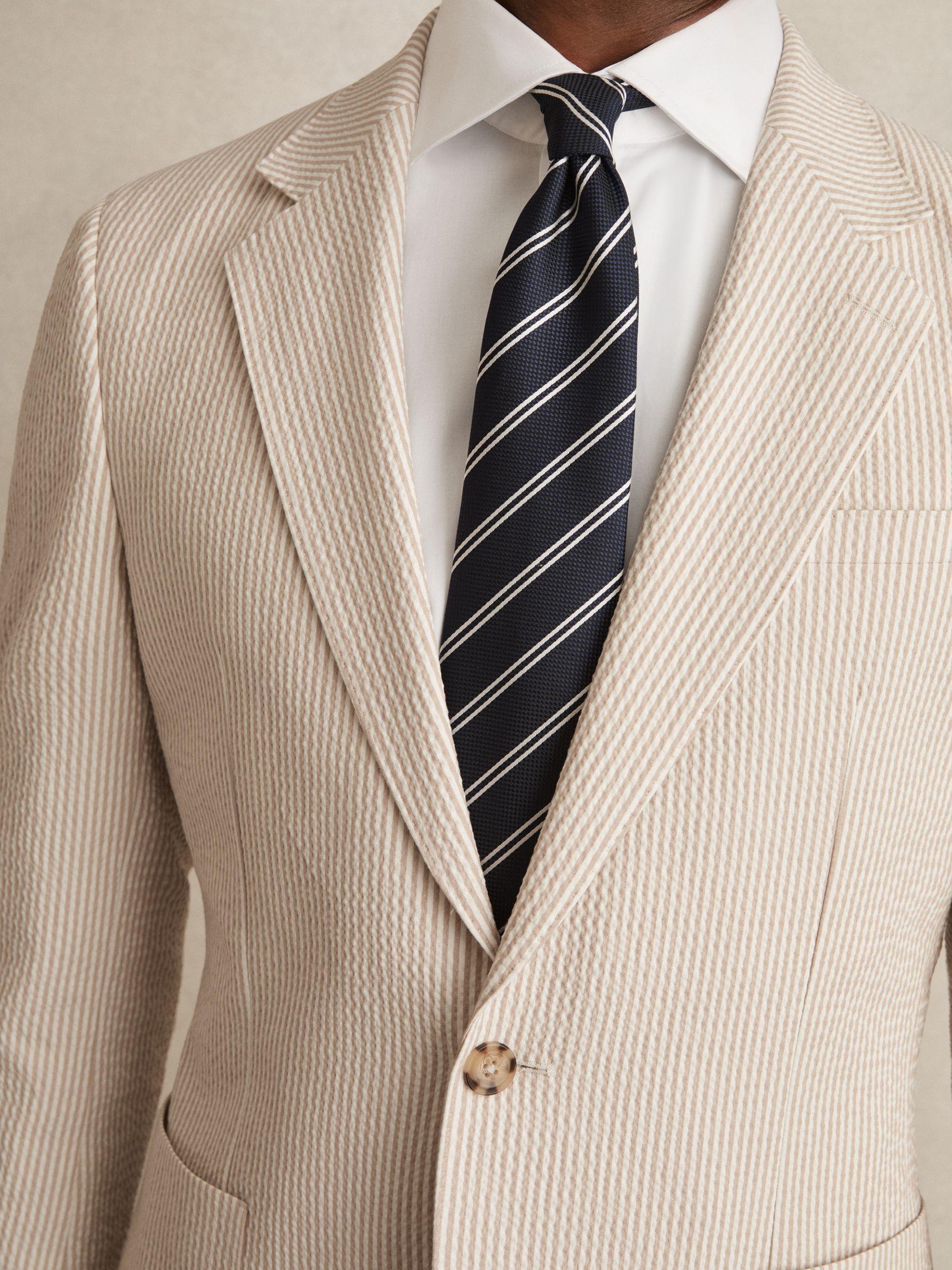Seersucker Slim-Fit Suit Trousers in Oatmeal/White Product Image