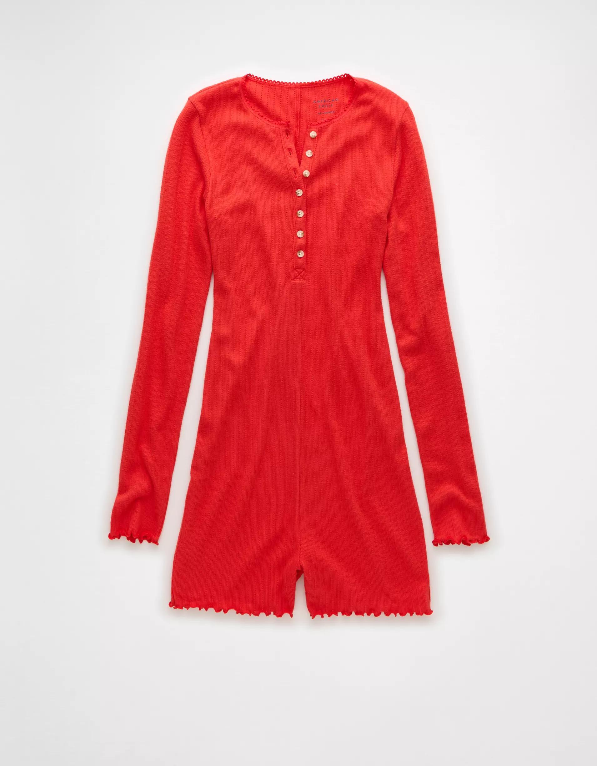 AE Long-Sleeve Lettuce Edge Lounge Romper Product Image