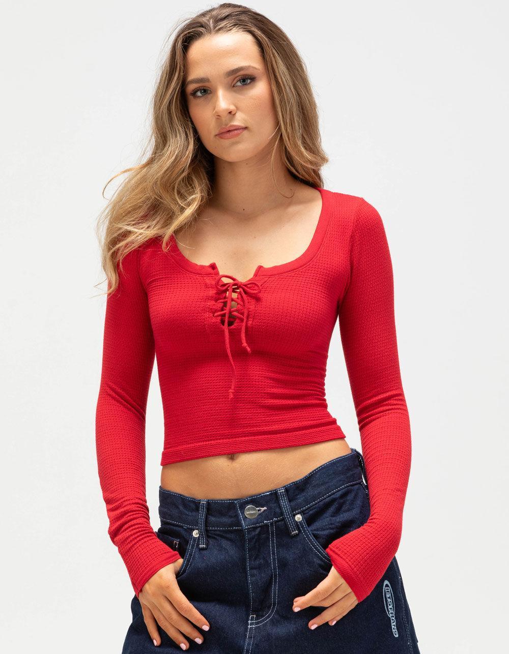 BDG Urban Outfitters Knockout Womens Lace Up Top - RED Product Image
