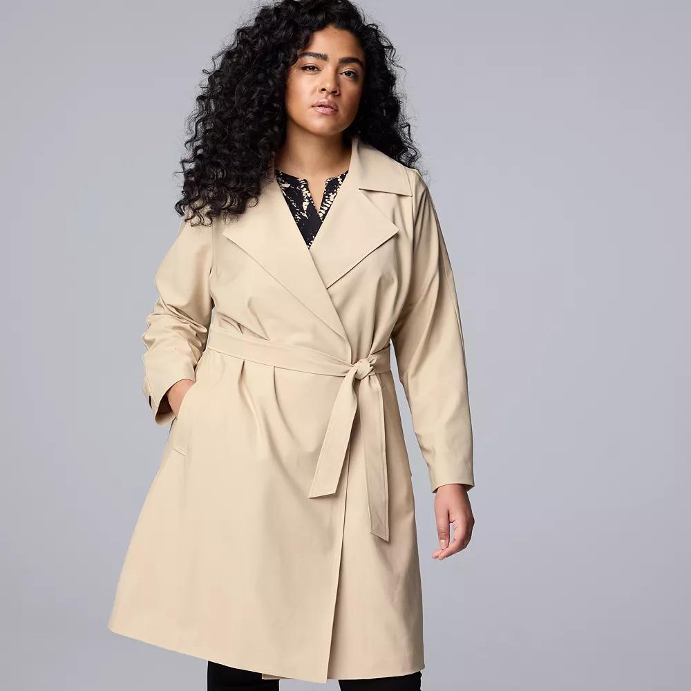 Plus Size Simply Vera Vera Wang Pleated Trench Coat, Womens Product Image