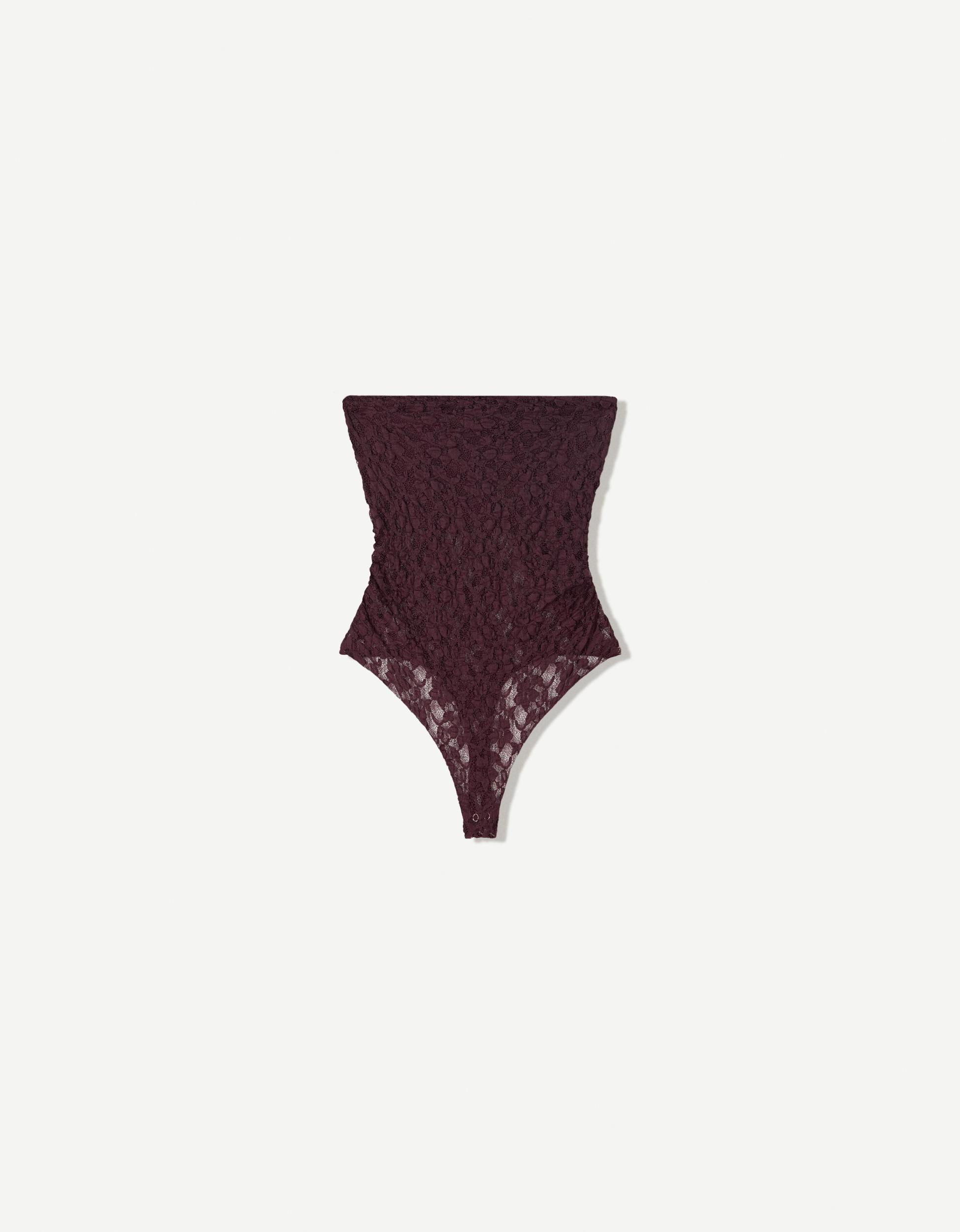 Bandeau bodysuit with blonde lace Product Image