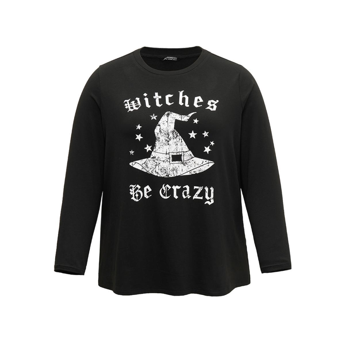 Plus Size Halloween Letter Round Neck T-shirt Black Women Casual Printed Halloween Festival-Halloween T-shirts BloomChic 12/L Product Image