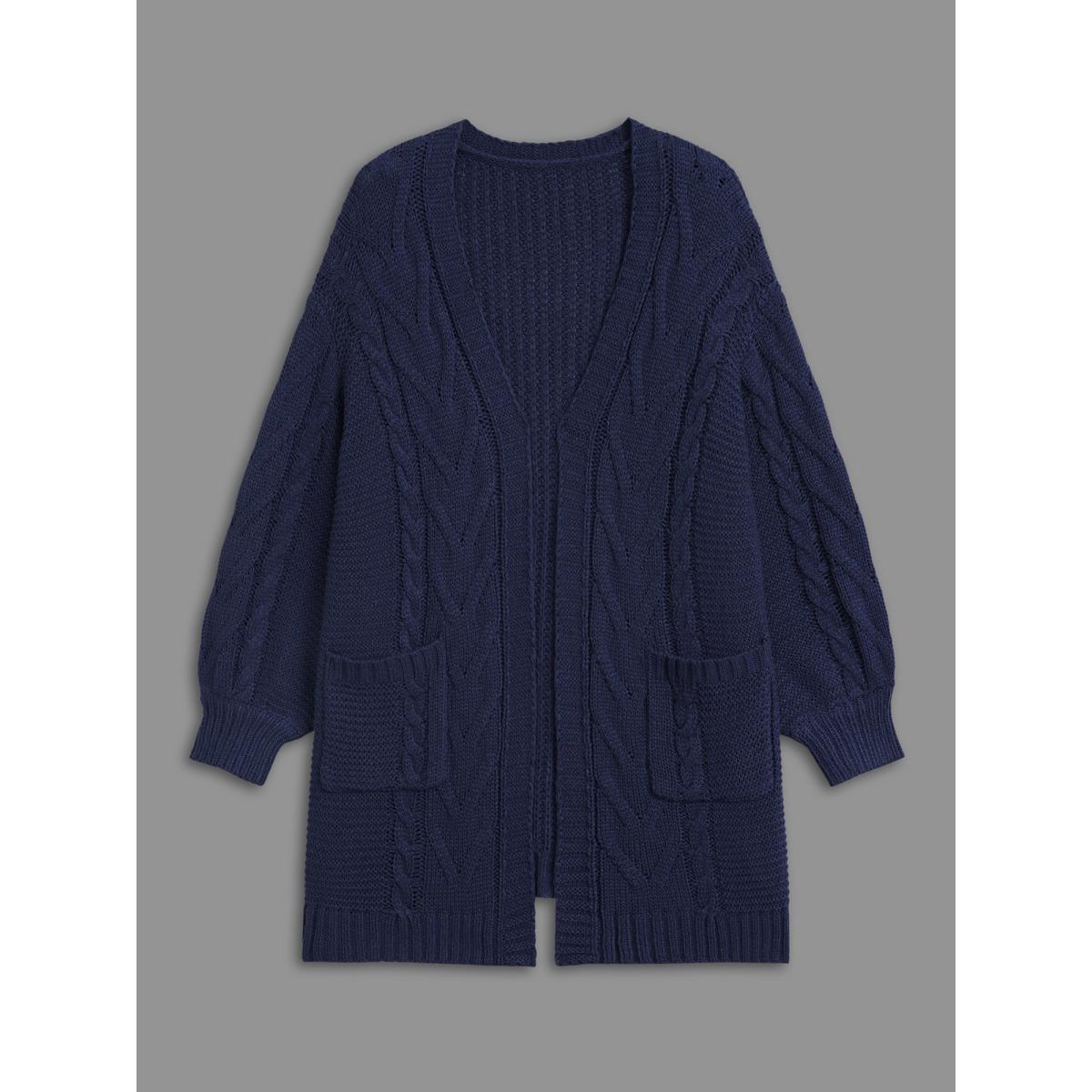 Plus Size Texture Cable Knit Patched Pocket Cardigan Indigo Women Casual Long Sleeve Everyday Cardigans BloomChic 18-20/2X Product Image