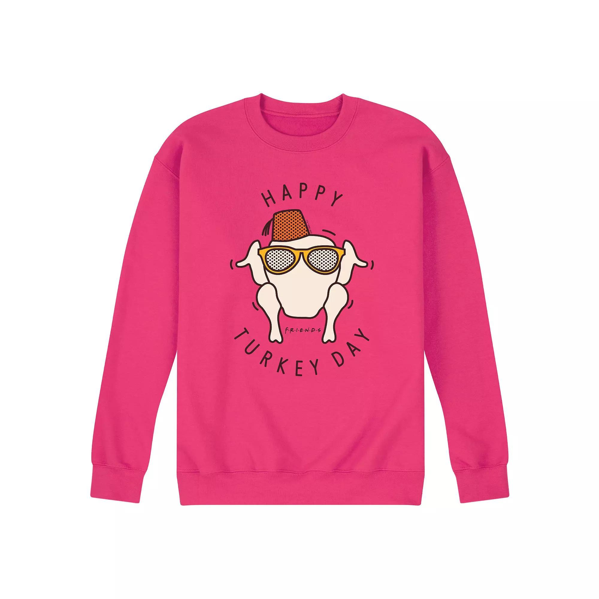 Men's Friends Happy Turkey Day Fleece Sweatshirt, Size: Medium, Pink Product Image