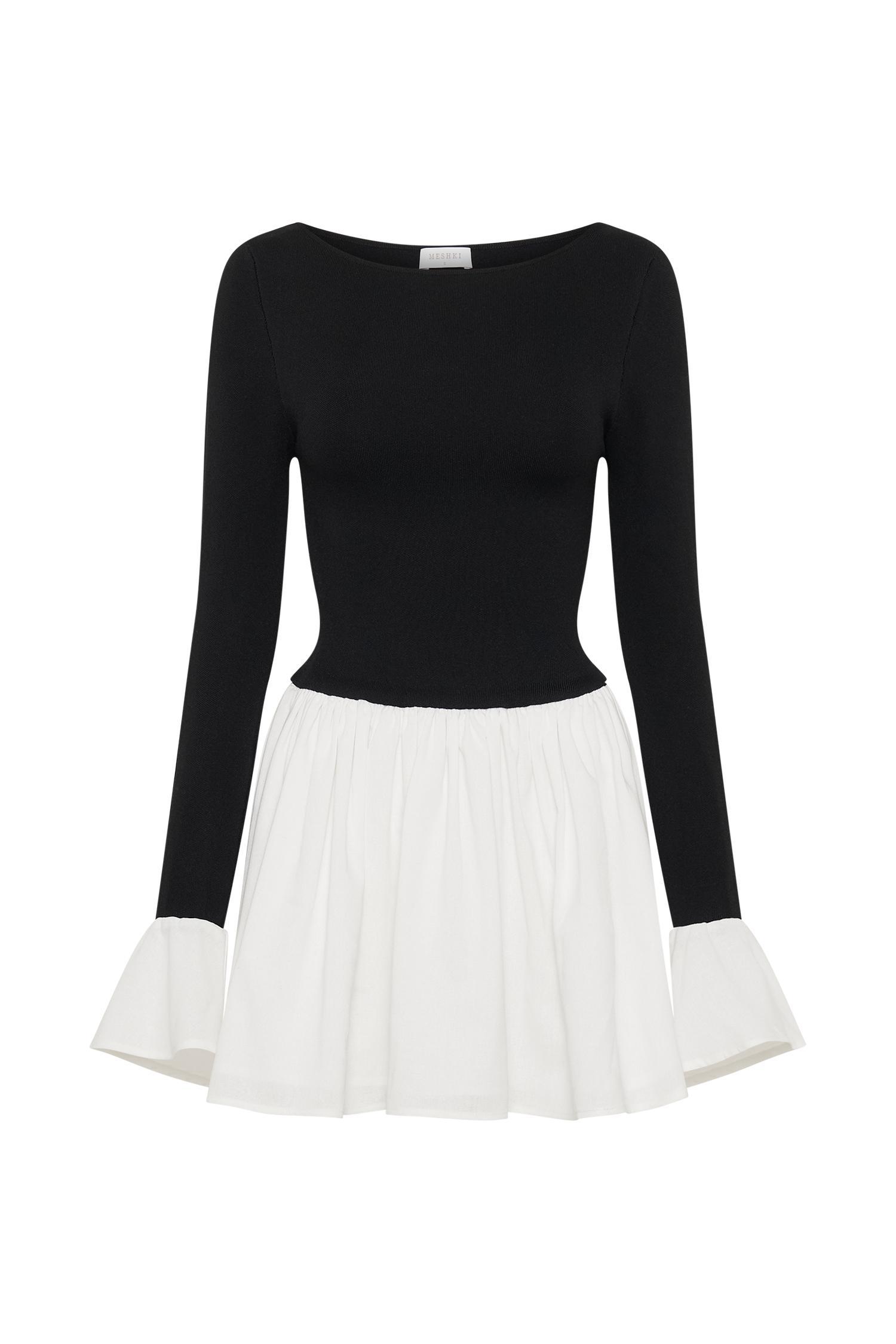 Sansa Knit And Linen Mini Dress - Black & White Product Image
