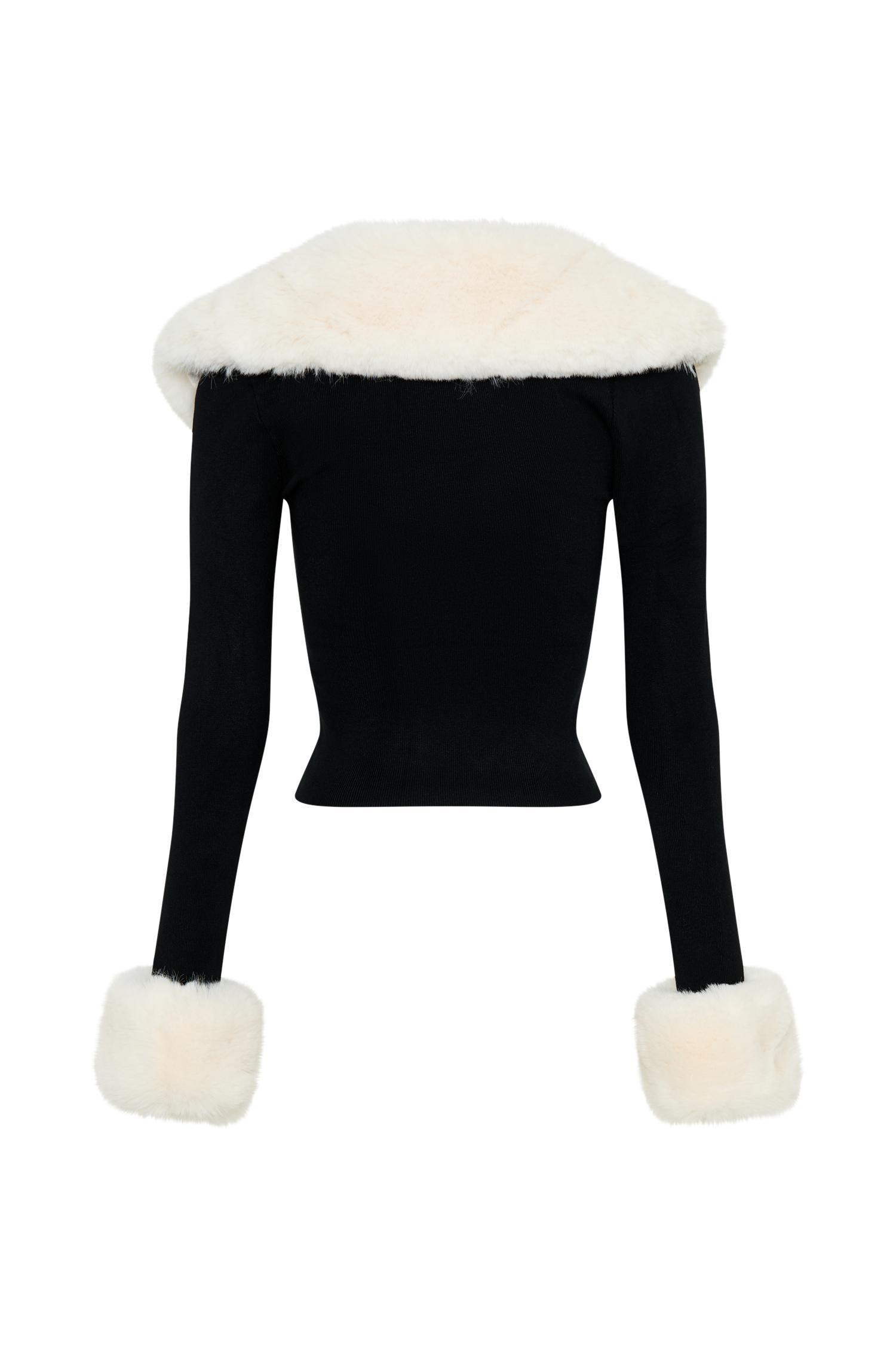 Cressida Faux Fur Knit Long Sleeve Top - Black/White Product Image