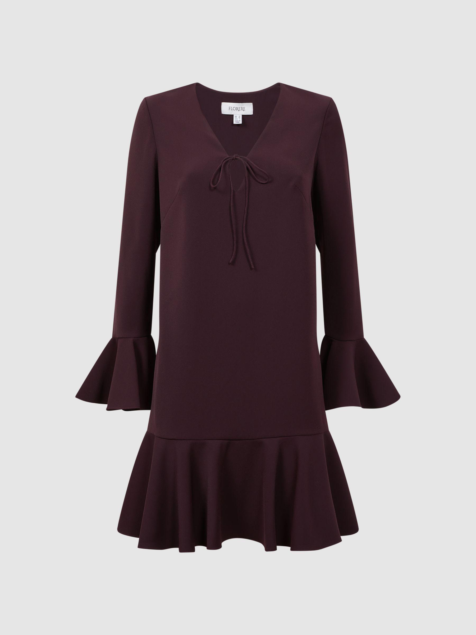 Florere V-Neck Mini Dress in Burgundy Product Image