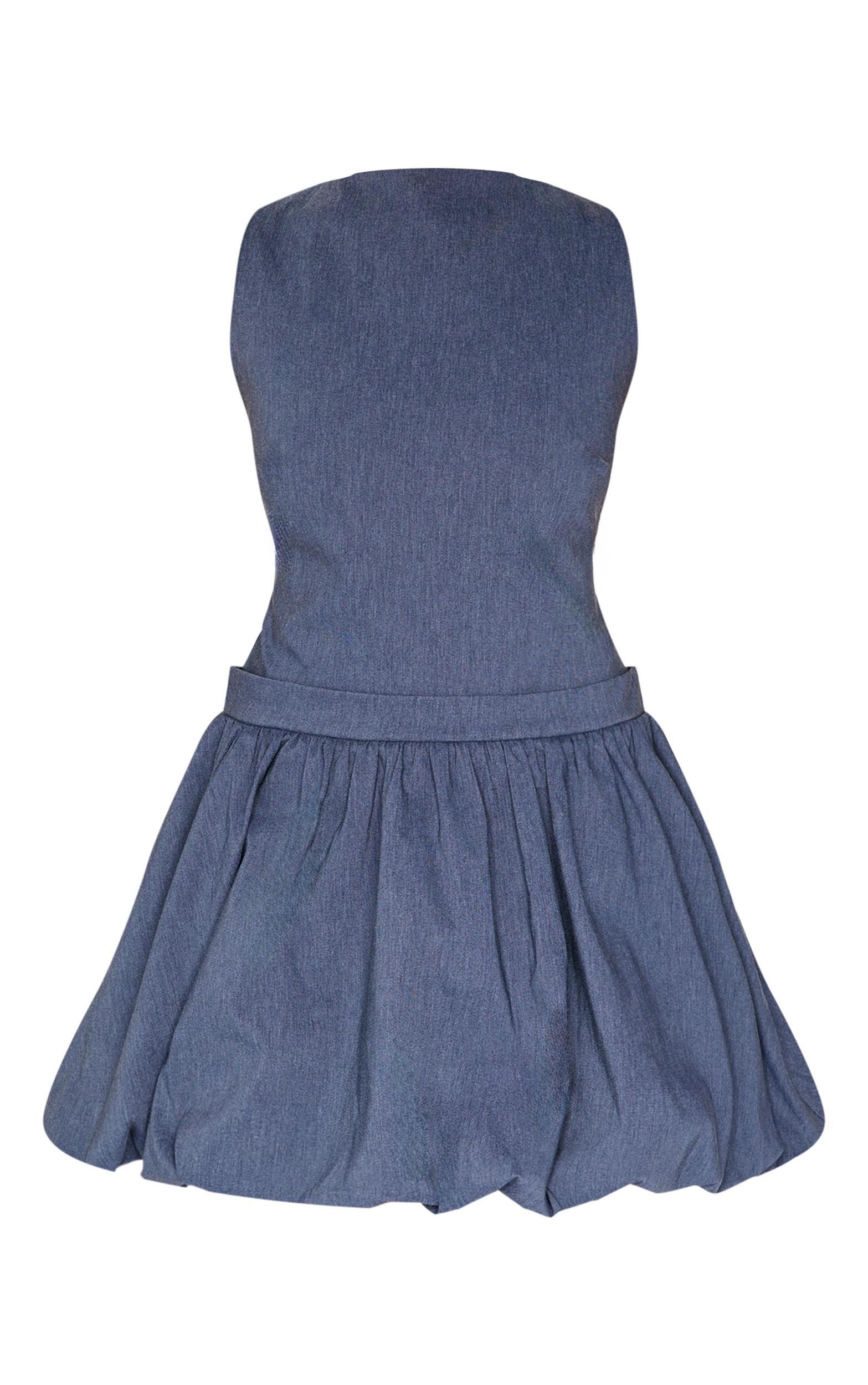 Navy Woven Racer Puffball Dress Product Image