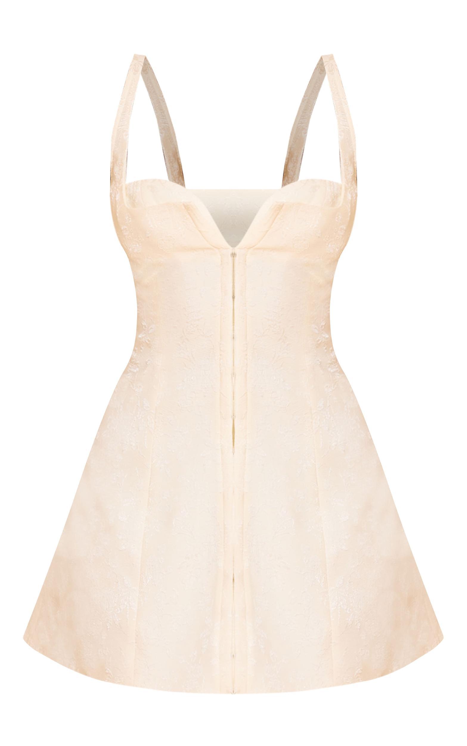 Cream Jacquard Plunge Hook And Eye Shift Dress Product Image